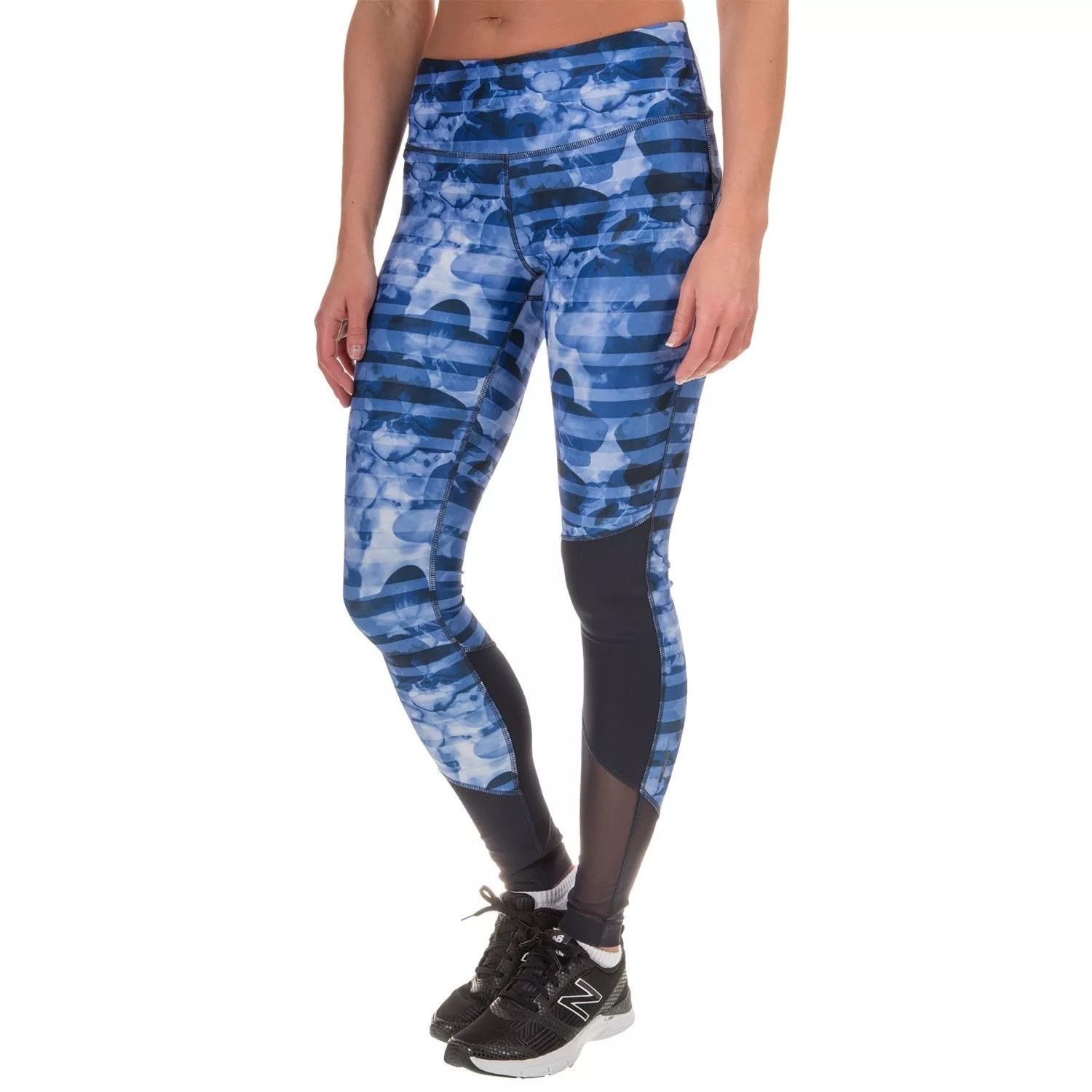 Dillard's Mondetta Women's Active Leggings - Blue Striped Floral Size 26" / US 2 / IT 38 - 1 Thumbnail