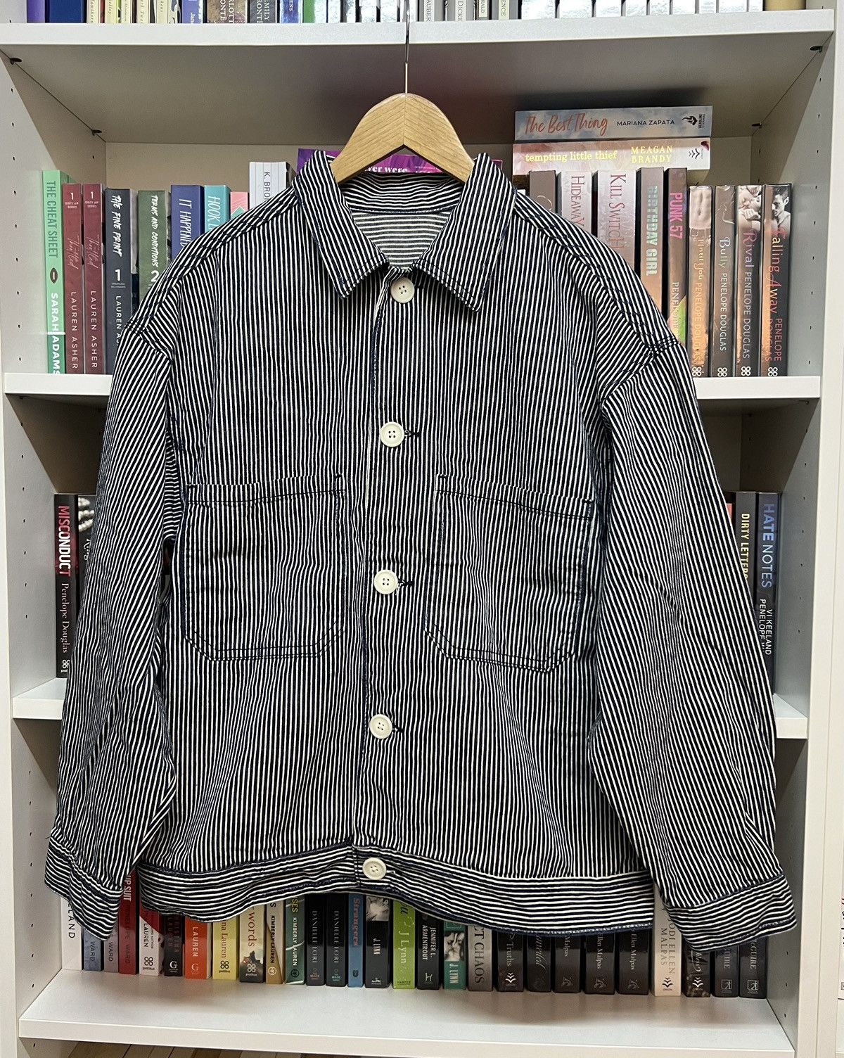image of Gu Japan Hickory Stripe Denim Jacket, Men's (Size Medium)