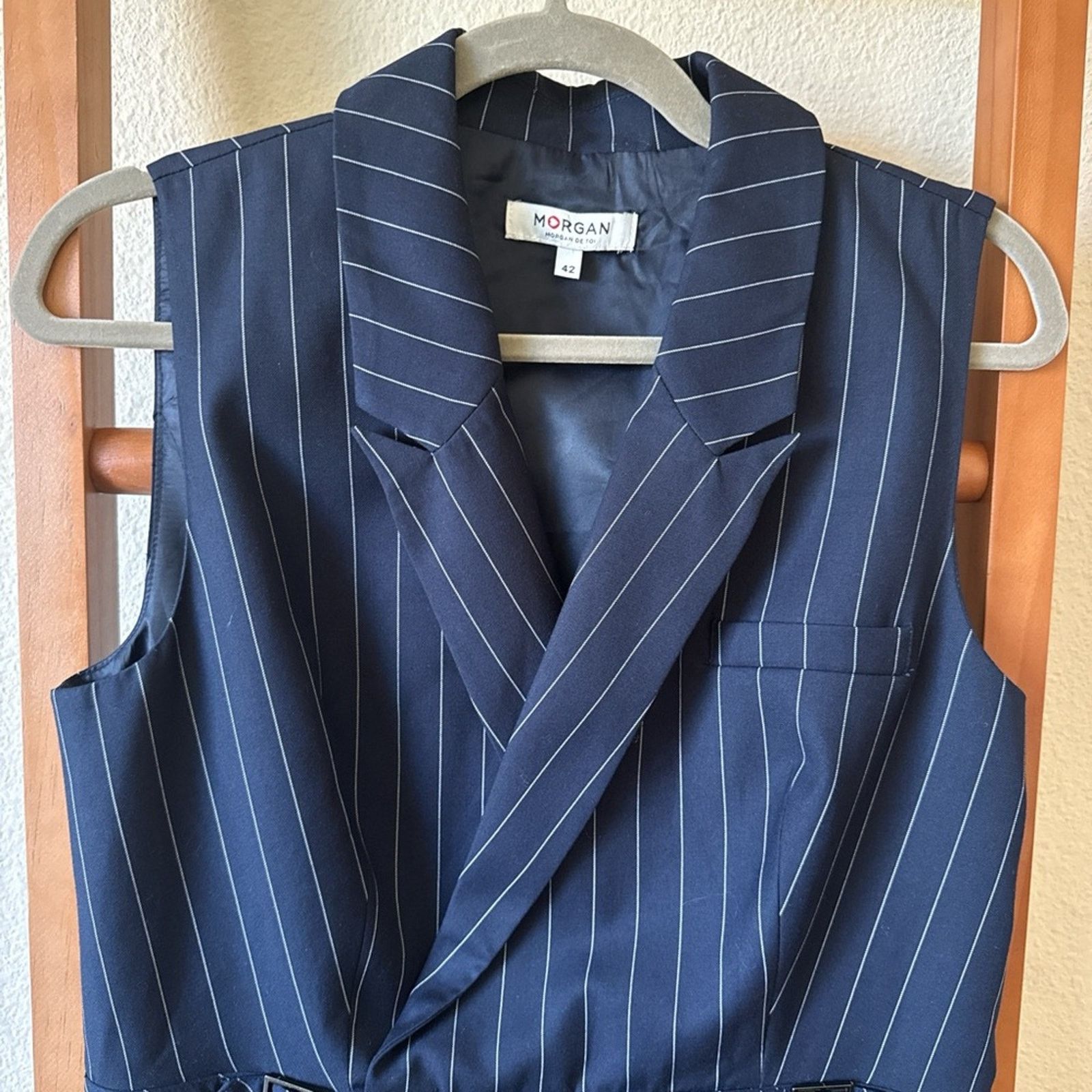 Morgan De Toi Morgan de Toi Navy Pinstripe Sleeveless Dress 42 Size M / US 6-8 / IT 42-44 - 4 Thumbnail