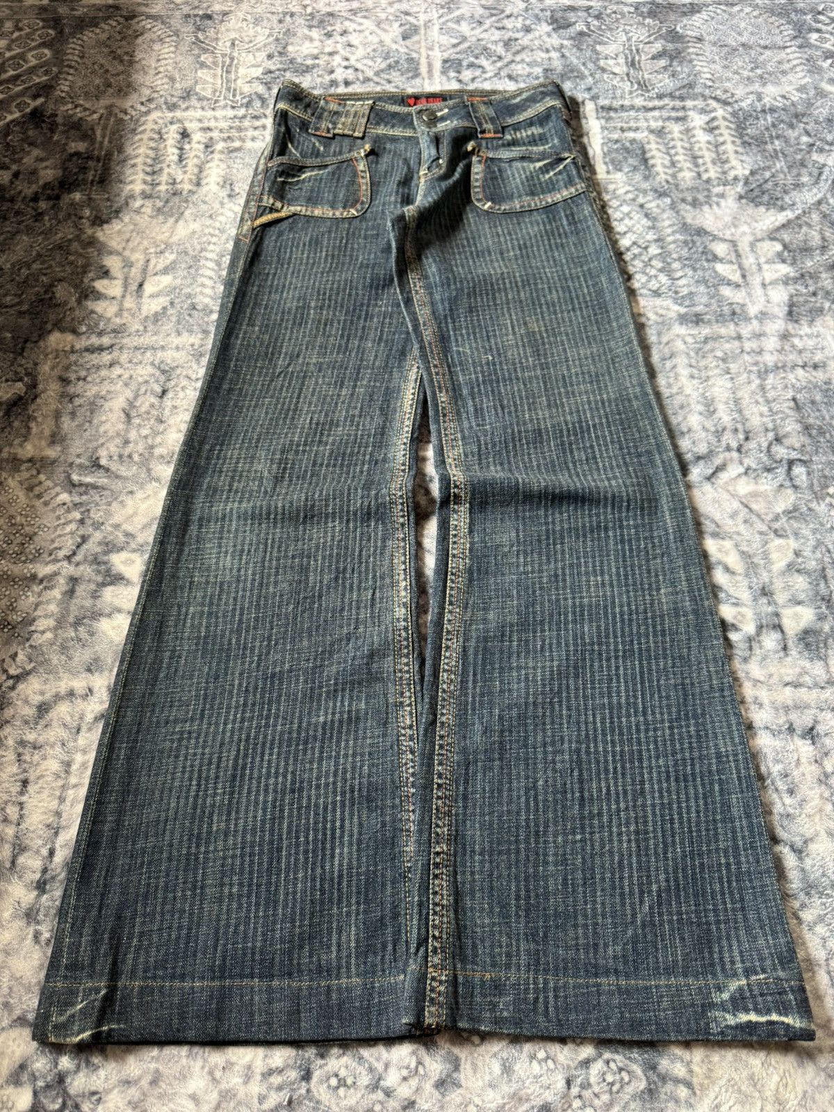 Dear Heart Railroad Pinstripe Fade Flare Wide Leg Jeans