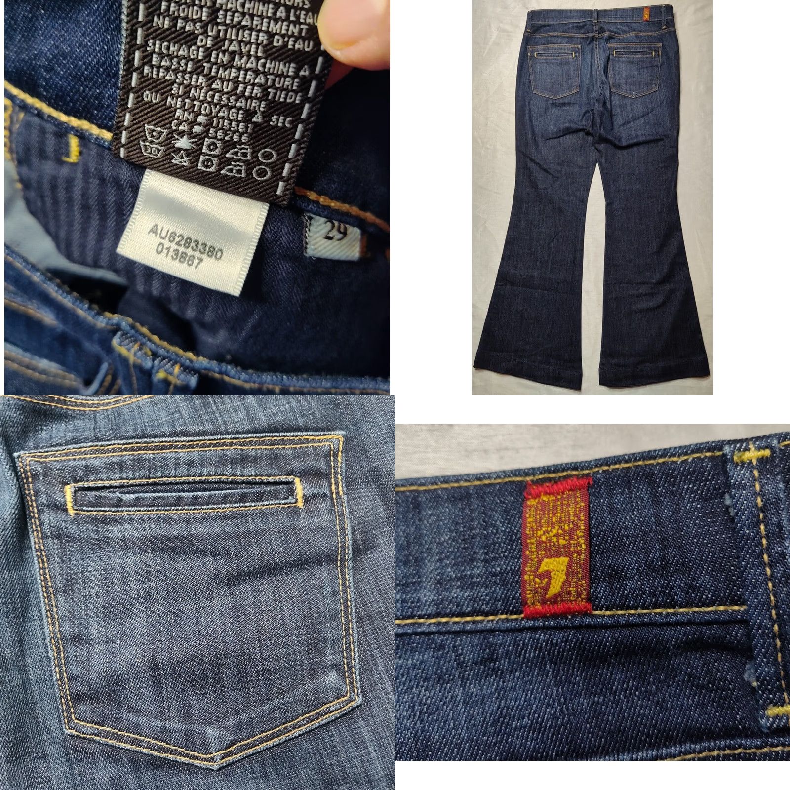7 For All Mankind 7 FOR ALL MANKIND Women 29 Button Fly Flared Denim Jeans Blue EUC Stretch 30 Inseam, Regular, 6-Pocket, Cotton Spandex, USA Made, Midwest Vintage: No Size 29" - 10 Thumbnail