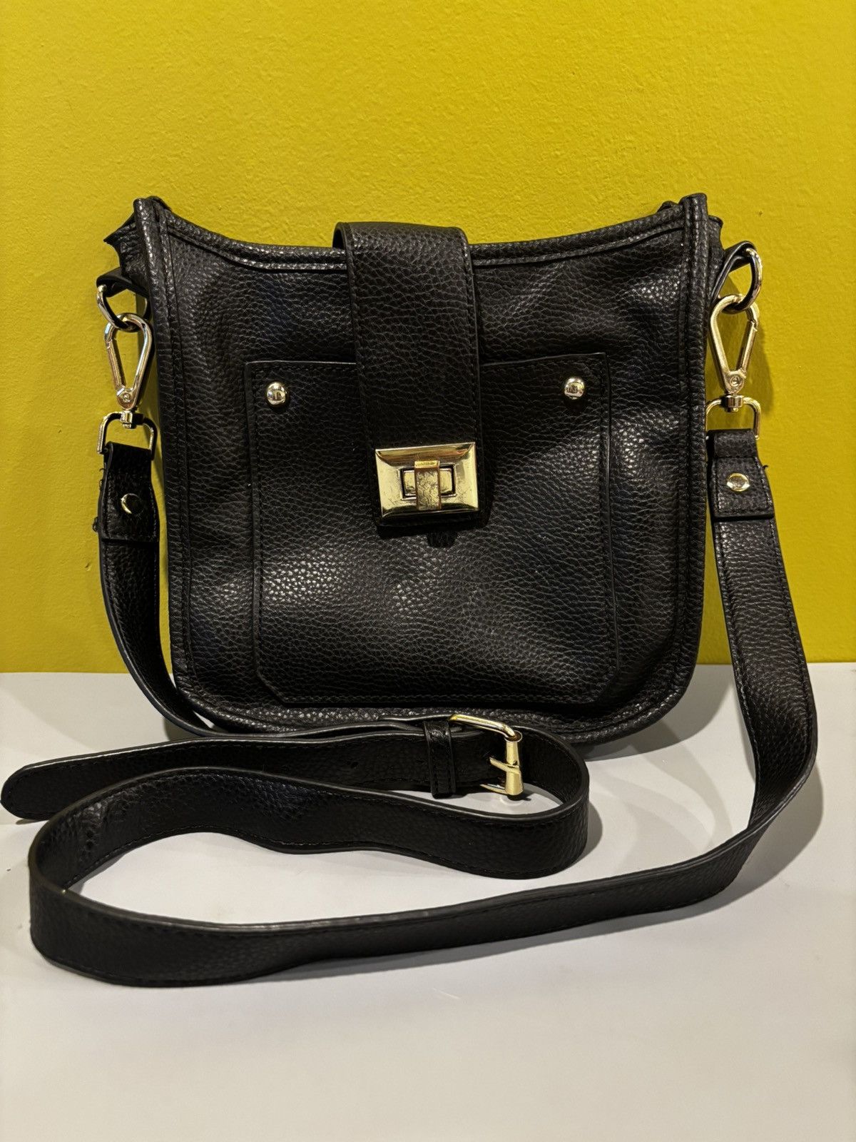 Black Leather Crossbody Bag, Men's