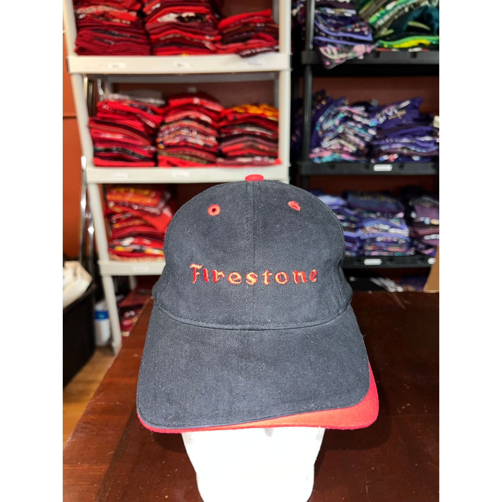 Vintage Vintage Firestone Hat Fire Stone Black Red Cap Headwear Size ONE SIZE - 1 Thumbnail
