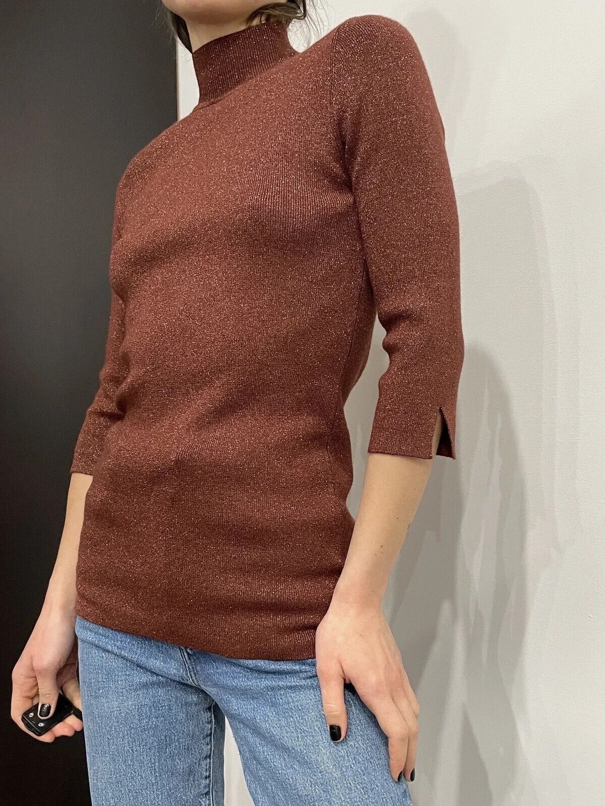 Essentiel Antwerp ESSENTIEL Antwerp Metal Turtle Neck Lurex Women 3/4 Sweater Size S / US 4 / IT 40 - 4 Thumbnail