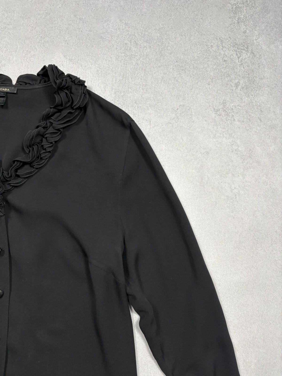 Escada Escada Black Silk Ruffle Blouse Vintage Luxury Womens Top 42 Size M / US 6-8 / IT 42-44 - 5 Thumbnail