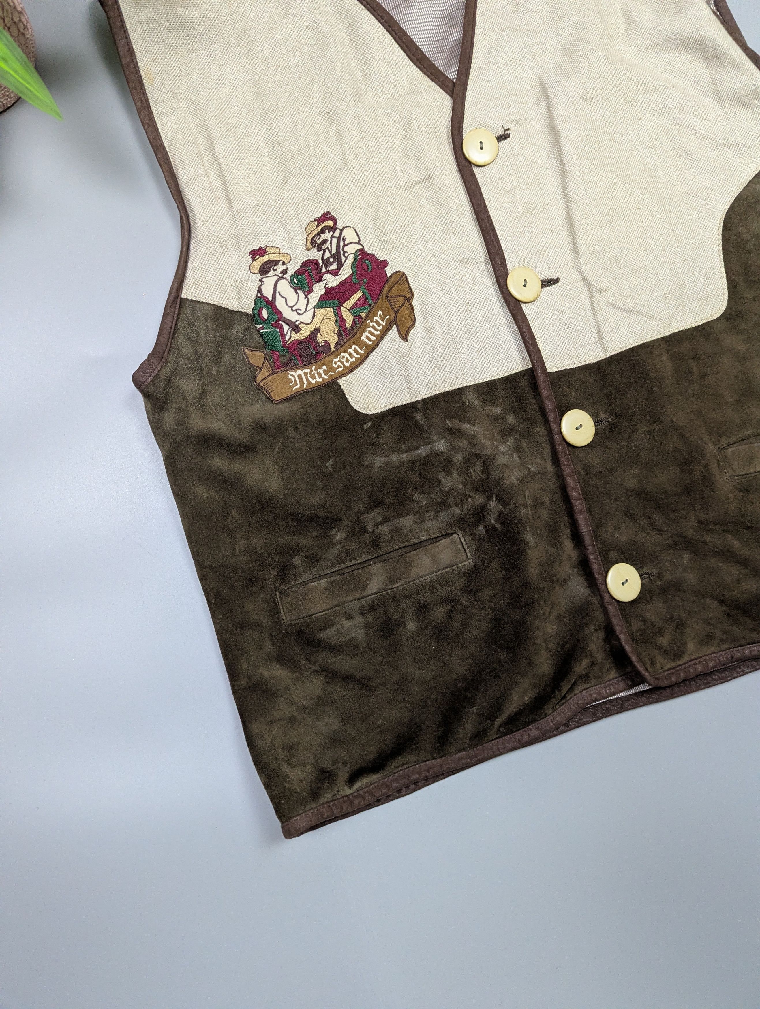Vintage Mir San Mir Vintage Leather & Linen Folk Vest / Gilet Size US L / EU 52-54 / 3 - 10 Thumbnail