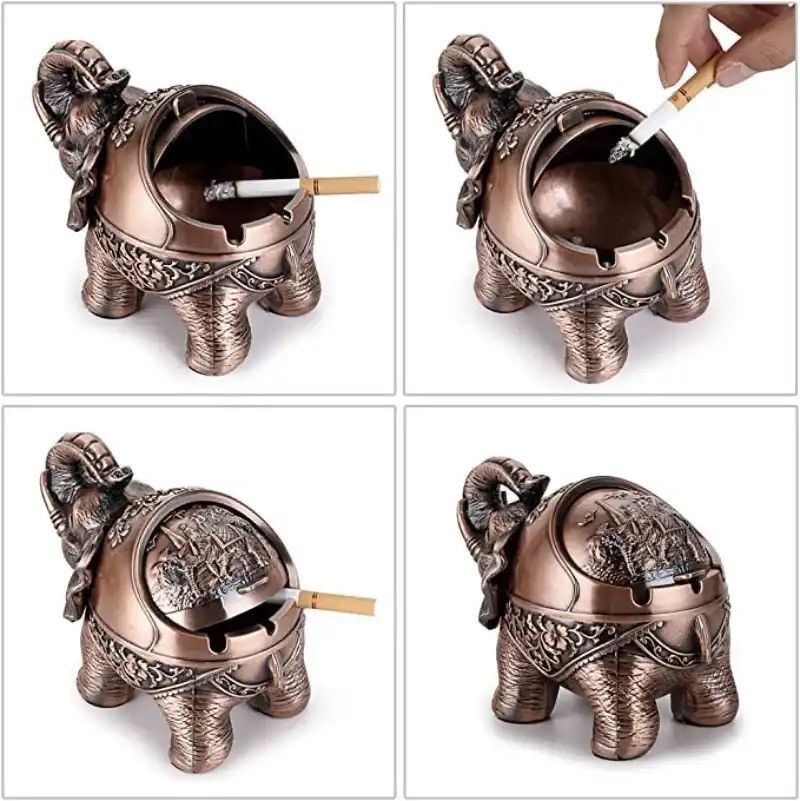 Vintage Windproof Ashtray with Lid-Elephant Shaped Table Ashtray Size ONE SIZE - 4 Thumbnail