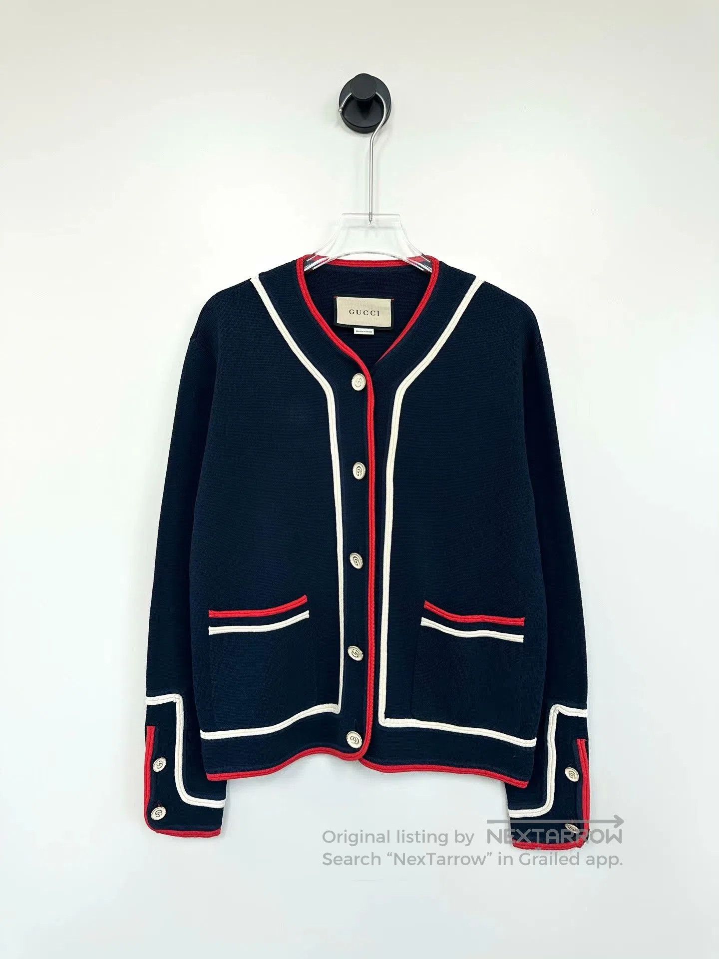 Gucci Gucci Navy Cardigan White Red Trim. Size XS / US 0-2 / IT 36-38 - 1 Thumbnail