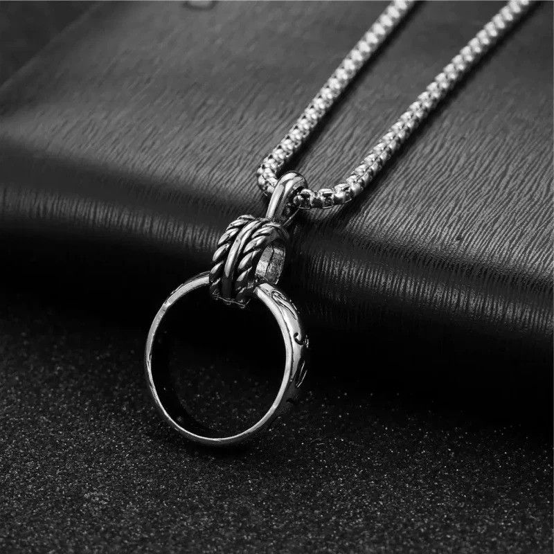 Vintage carved double-ring Pendant Necklace Size ONE SIZE - 2 Thumbnail