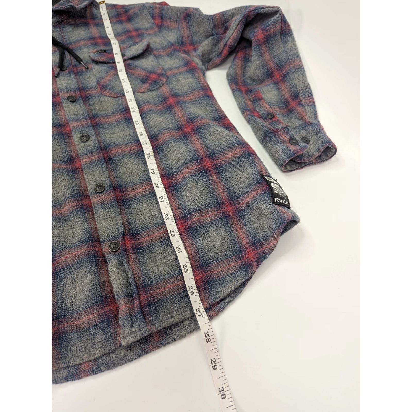 RVCA RVCA Christian Fletcher Hooded Flannel Shirt Mens M Red Gray Plaid Shacket Skate Shirt Size US M / EU 48-50 / 2 - 6 Thumbnail