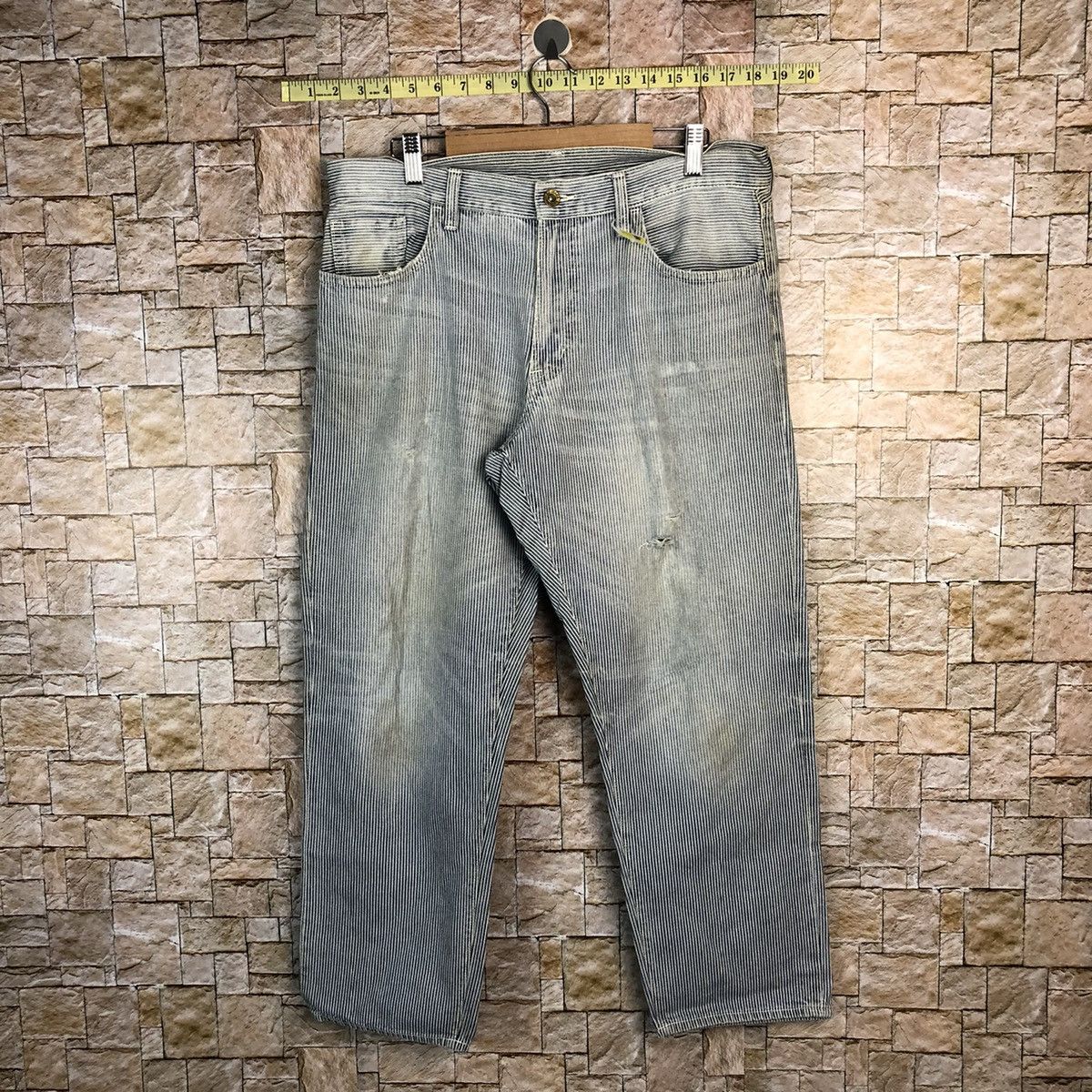 GU GU Grey Stripe Casual Pants #A346 Size US 33 - 1 Thumbnail