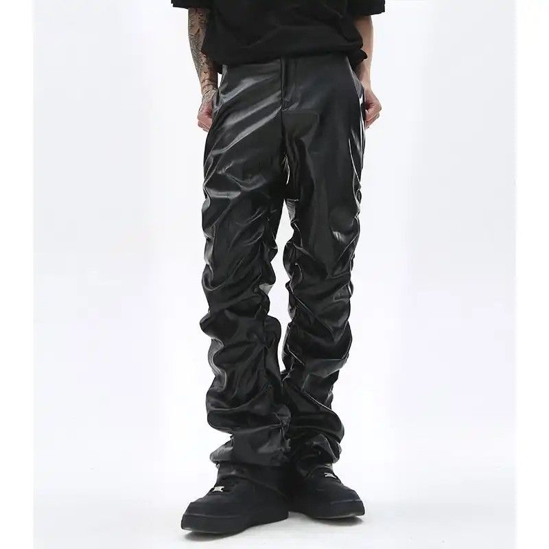 Japanese Brand × Leather Pleated Pu Leather Pants Harajuku Loose Ruched Casual Size US 34 / EU 50 - 5 Thumbnail