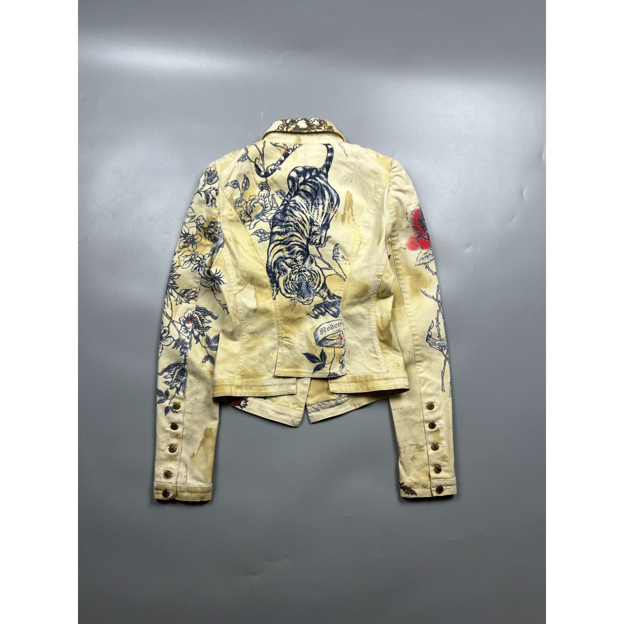 Roberto Cavalli 2003 Roberto Cavalli Runway Tattoo Denim Jacket (Y0879) Size S / US 4 / IT 40 - 1 Thumbnail