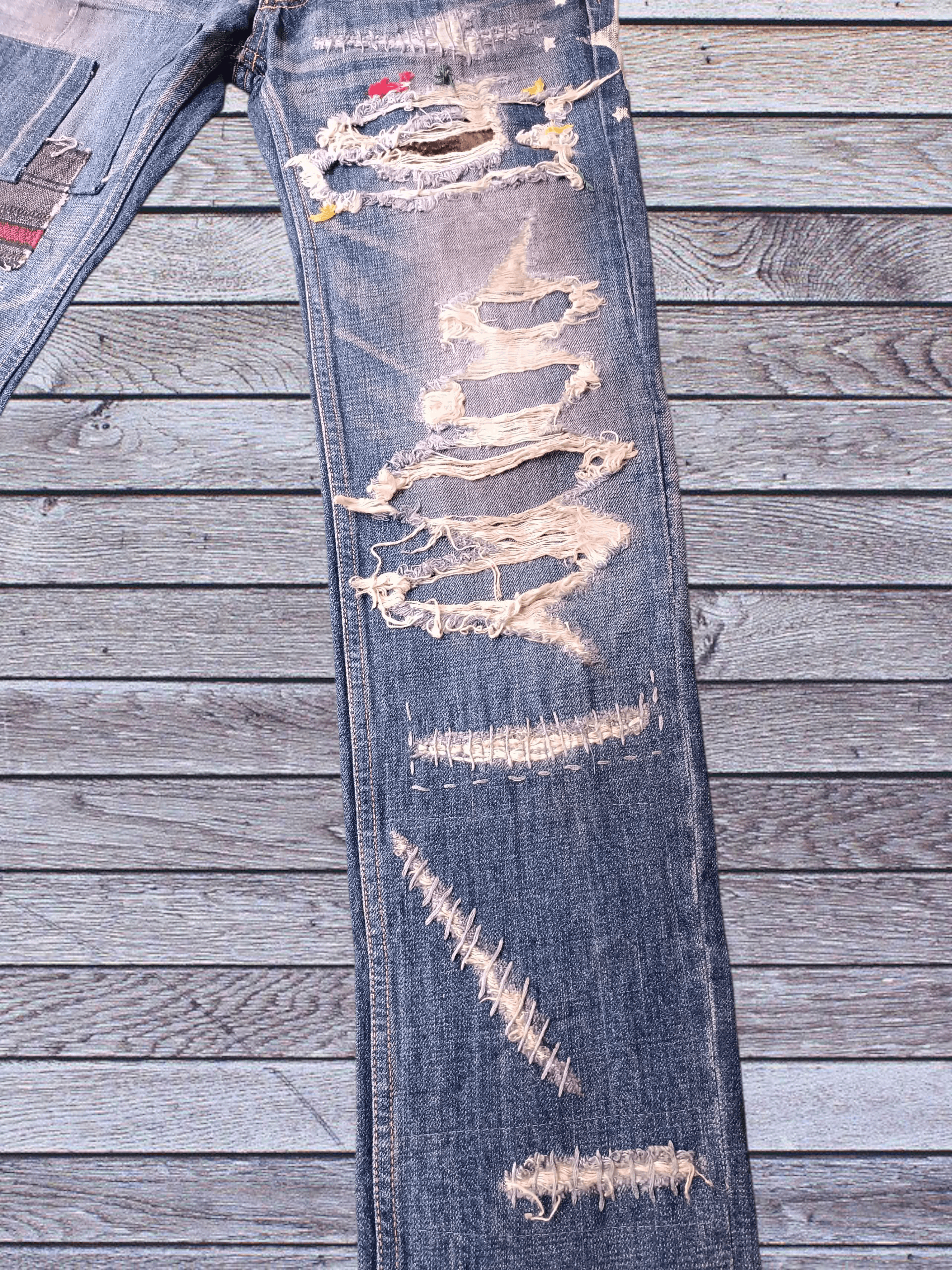 Japanese Brand Japanese Patchwork Distressed Skinny Jeans Size US 29 - 3 Thumbnail