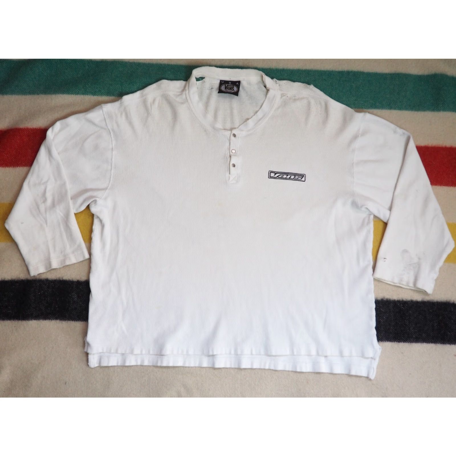 Vans VINTAGE Vans Grunge Distress 90s White Thermal L/S Henley Shirt 2XL Men Size US XXL / EU 58 / 5 - 2 Thumbnail