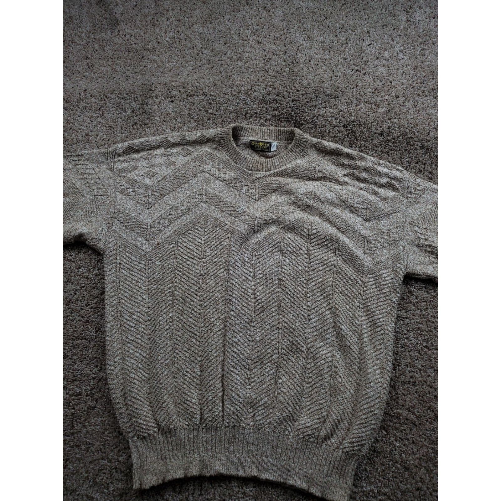 Vintage VINTAGE OshKosh B'gosh Sweater Mens L Oatmeal Textured Chevron Knit Cotton Crew Neck Herringbone All Seasons Long Sleeve Made USA 90s Mens Size US L / EU 52-54 / 3 - 5 Thumbnail