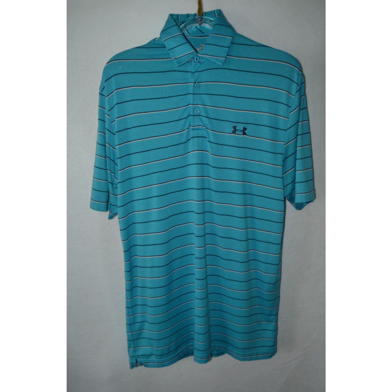 Under Armour Under Armour Polo Shirt Mens M Short Sleeve Teal Striped Polo Shirt Golf Sports Logo Breathable Lightweight Stretch Size US M / EU 48-50 / 2 - 2 Thumbnail