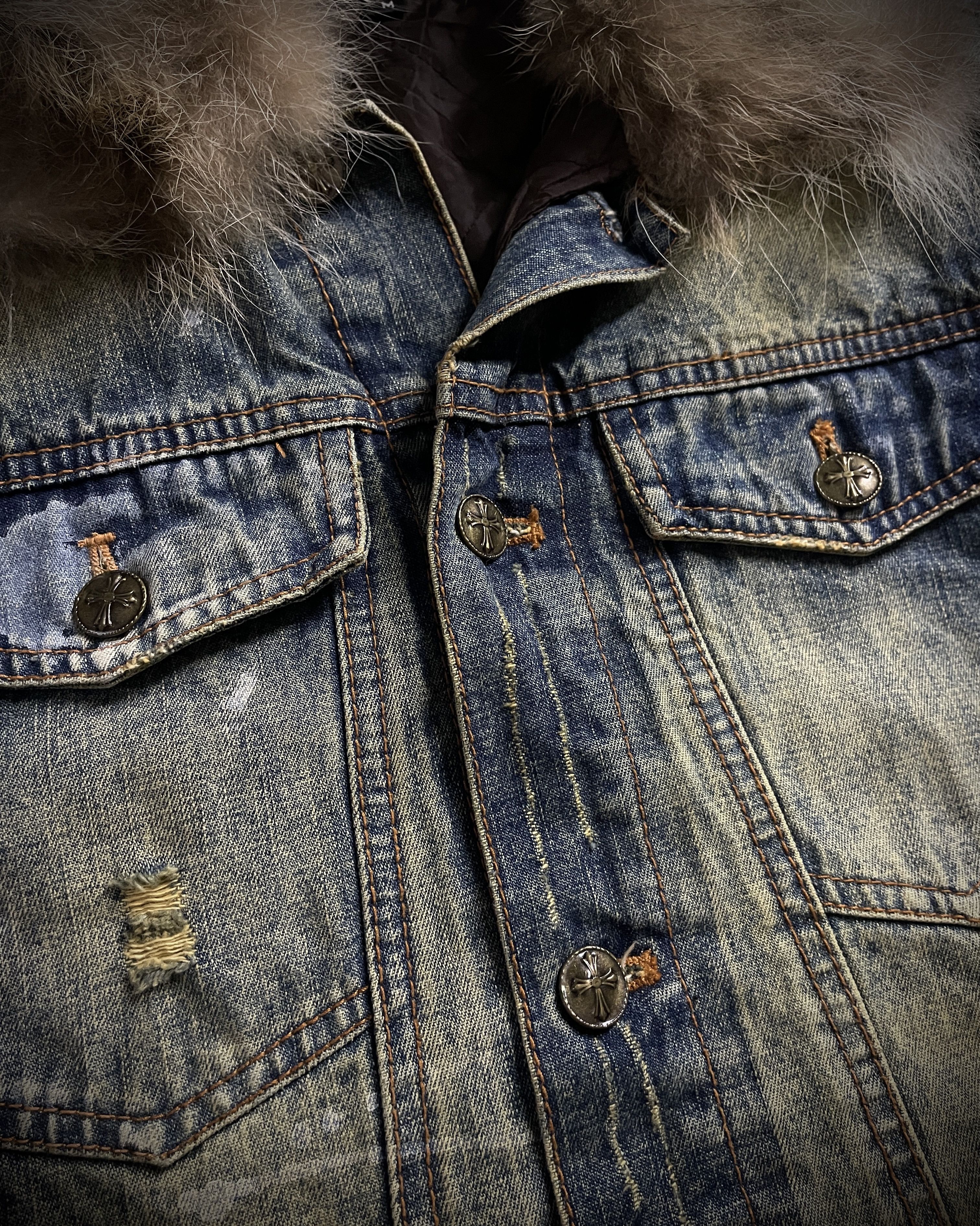 In The Attic In The Attic Raccoon Fur Distressed Jeans Jacket Size US S / EU 44-46 / 1 - 7 Thumbnail
