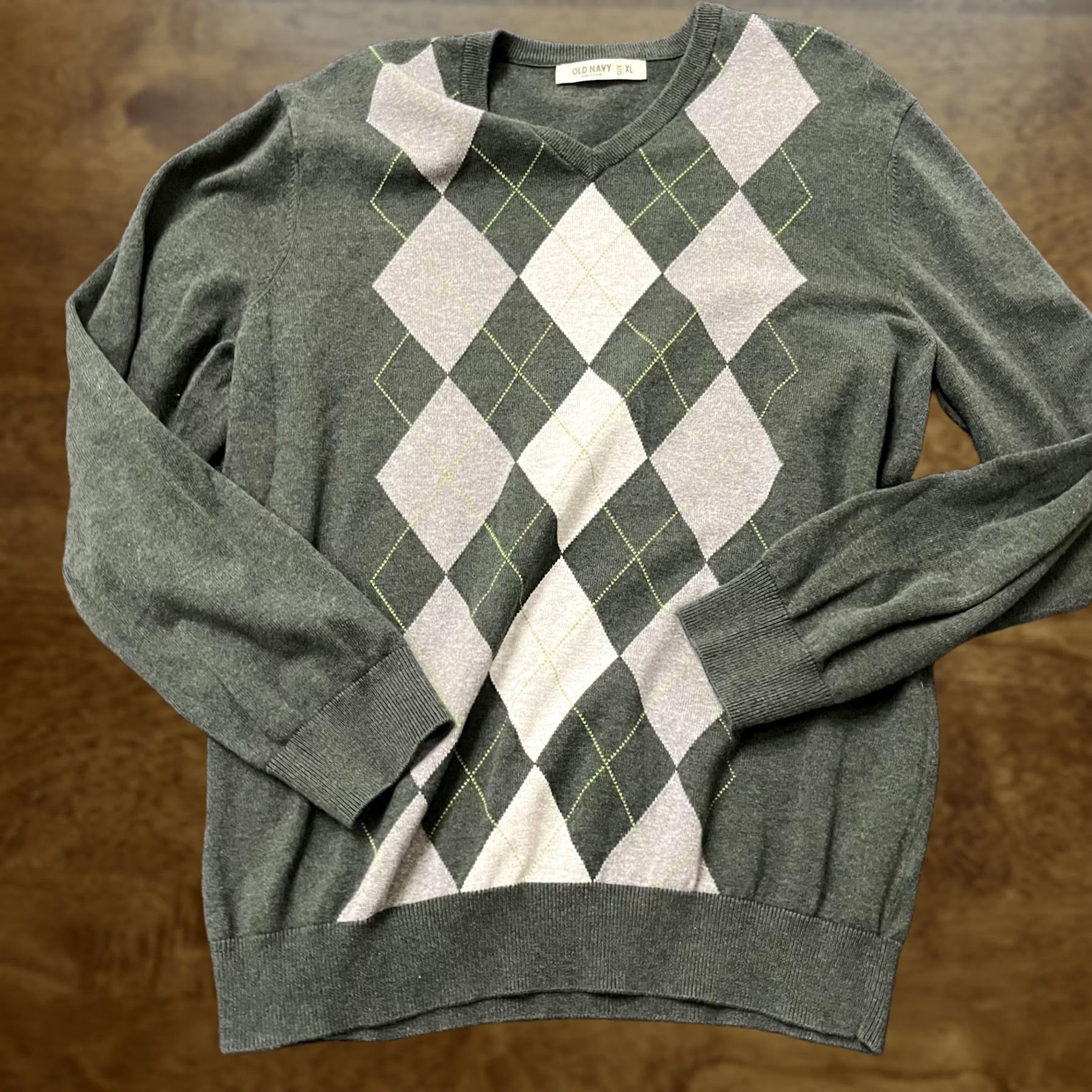 Old Navy Old Navy Sweater Mens XL Green Argyle V Neck Pullover Long Sleeve Knit Size US XL / EU 56 / 4 - 1 Thumbnail