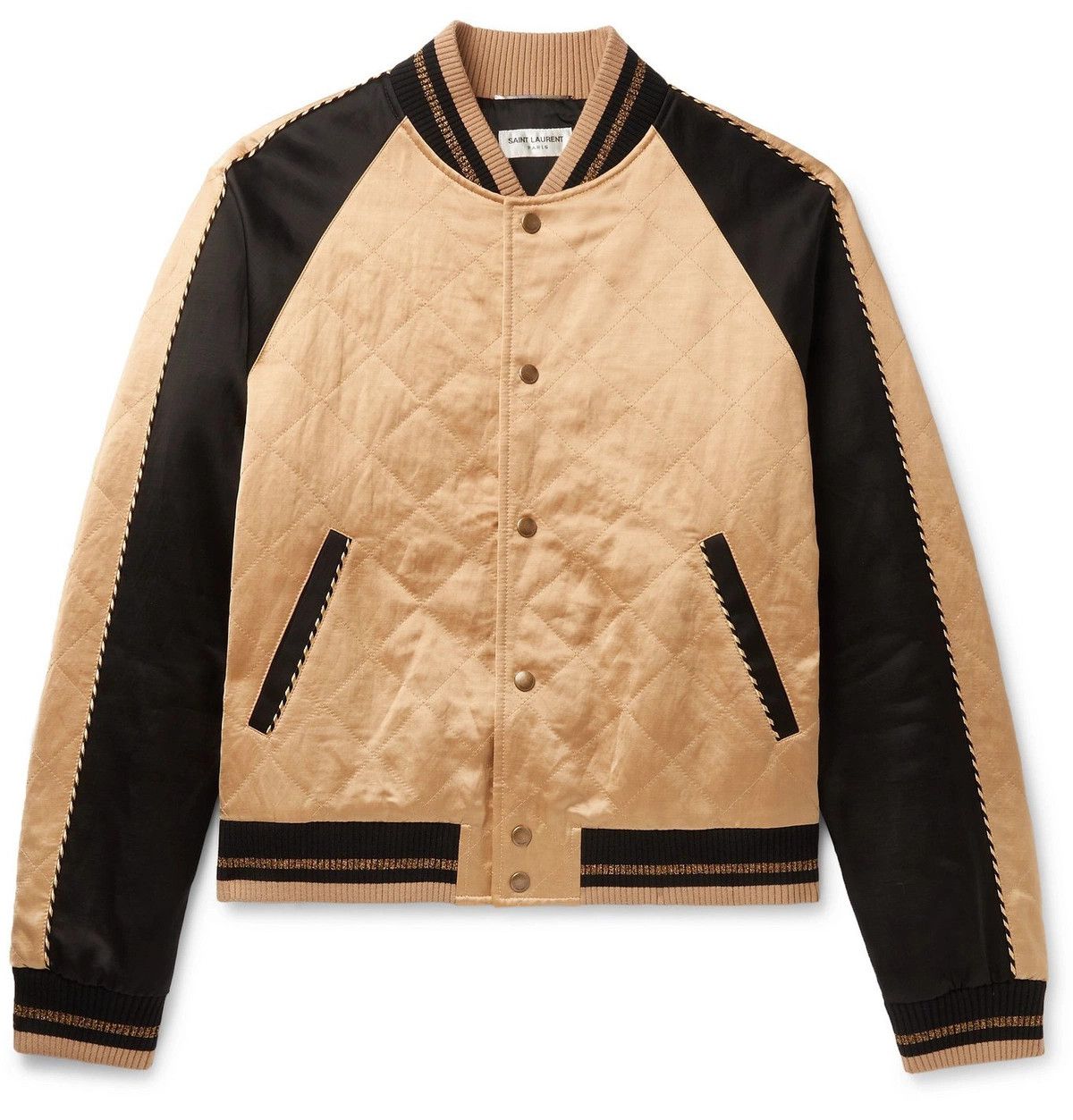 SAINT LAURENT Piped Quilted Satin Bomber Jacket Size 50