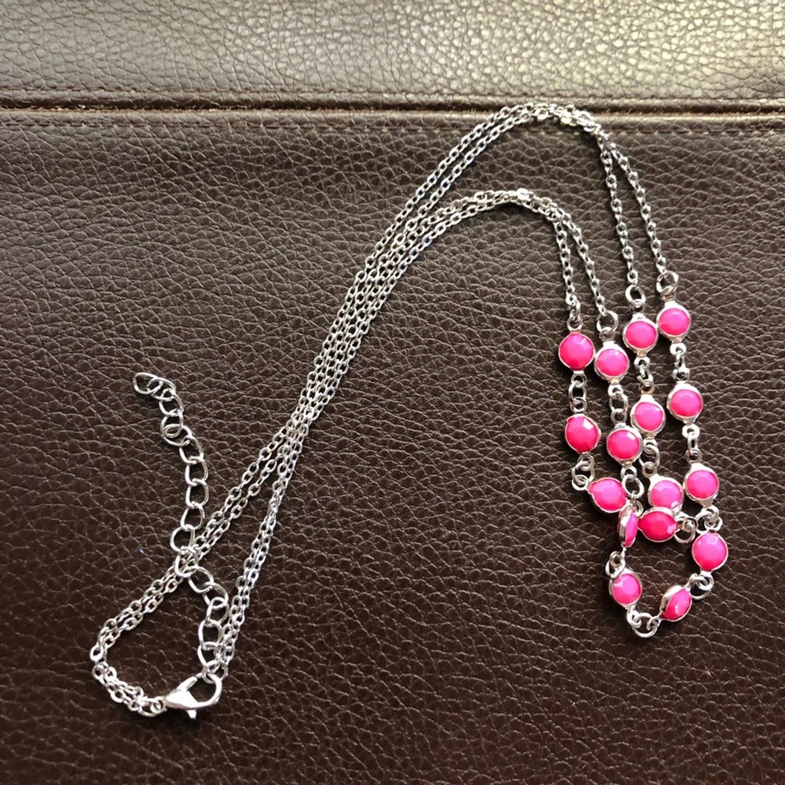 Jewelry Double strand layered framed pink gem chain necklace Size ONE SIZE - 5 Thumbnail