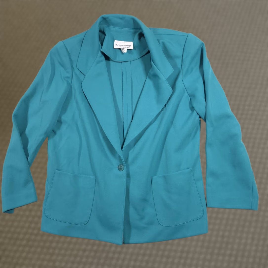 Vintage VINTAGE The Petite Concept Blazer Womens Petite 14 Green One-Button Jacket USA 80s Mens Ladies? Size XL / US 12-14 / IT 48-50 - 1 Thumbnail