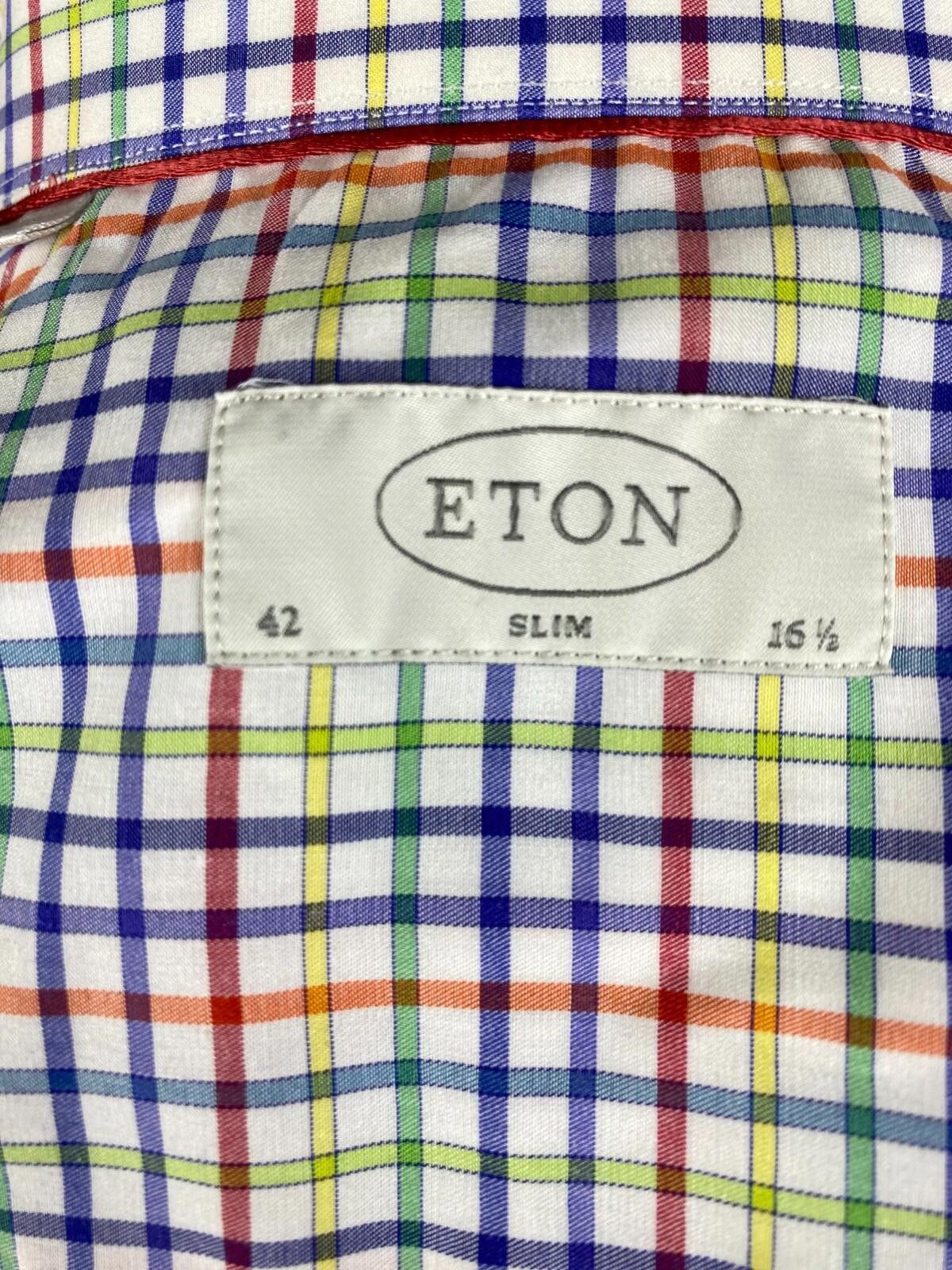 Eton Eton Slim White Multicolor Check Down Shirt Size 42 / 16 Size US M / EU 48-50 / 2 - 11 Thumbnail