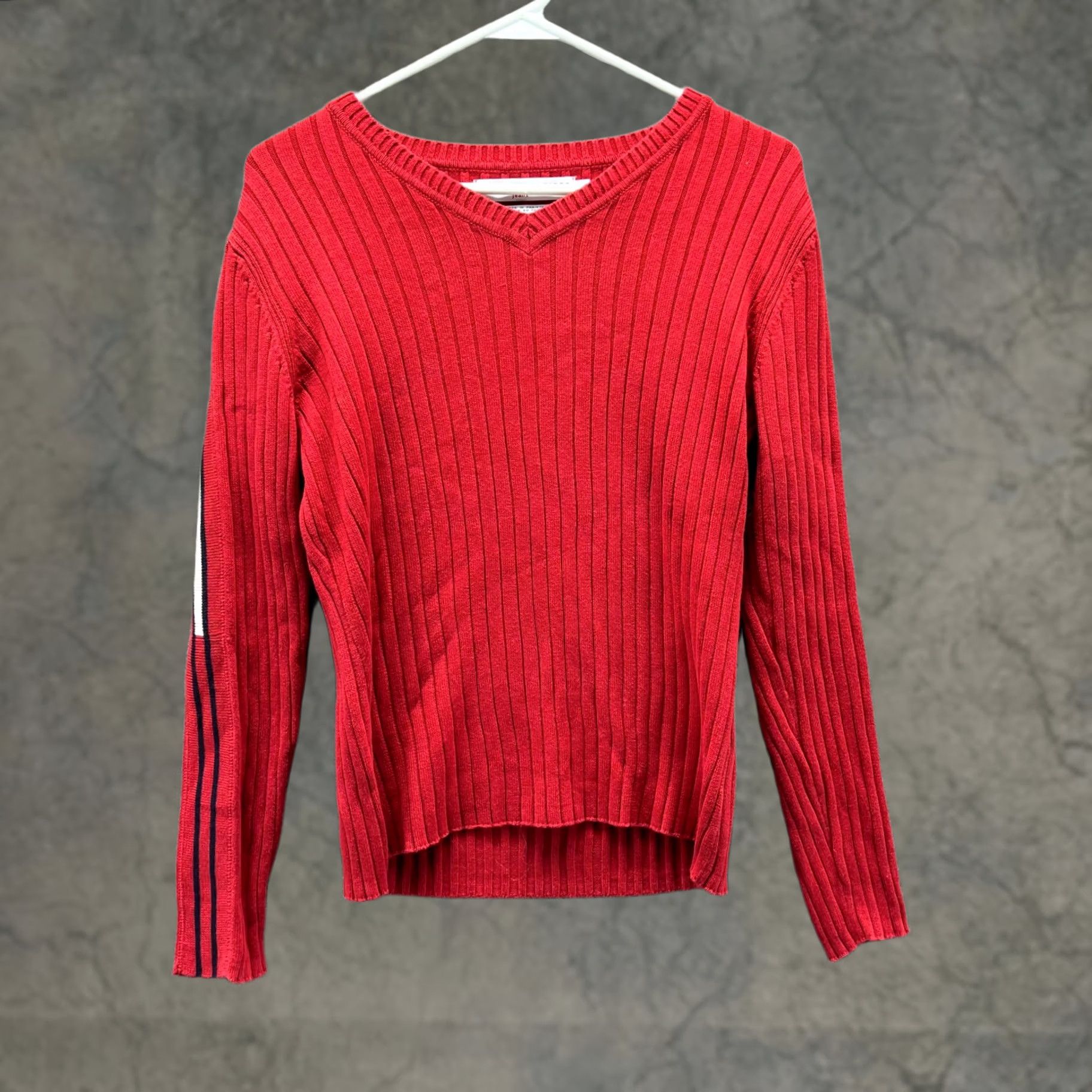 Tommy Hilfiger Tommy Hilfiger Sweater Women Large V Neck Pullover Knit Fleece Red Vtg Ribbed Size L / US 10 / IT 46 - 1 Thumbnail