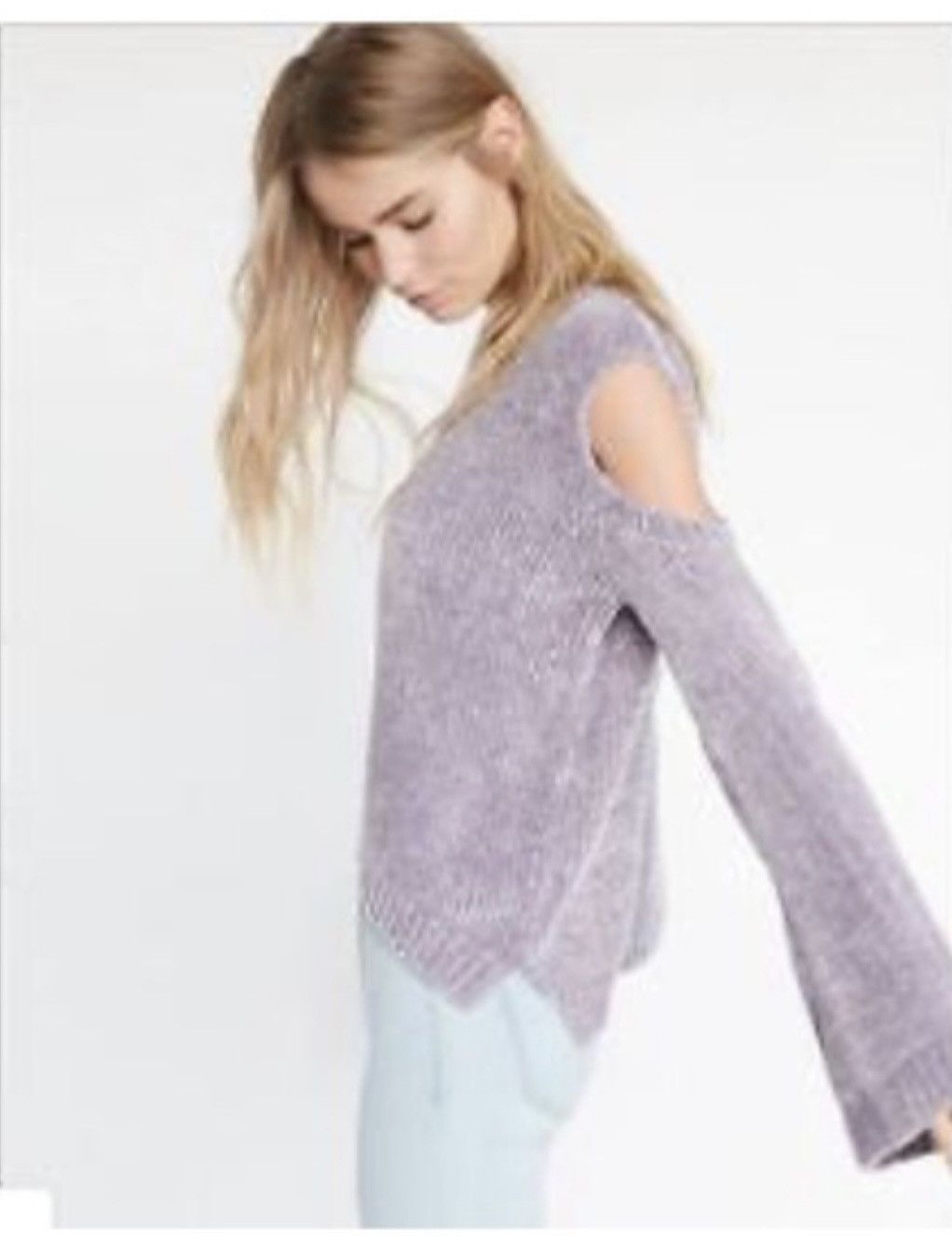 Express EXPRESS COLD SHOULDER SWEATER💜 Size XS / US 0-2 / IT 36-38 - 3 Thumbnail