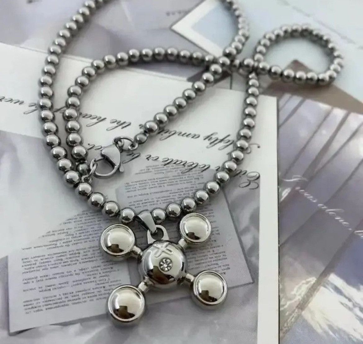 Jewelry Round Bead Chain Quadangle Ball Pendant Size ONE SIZE - 5 Thumbnail