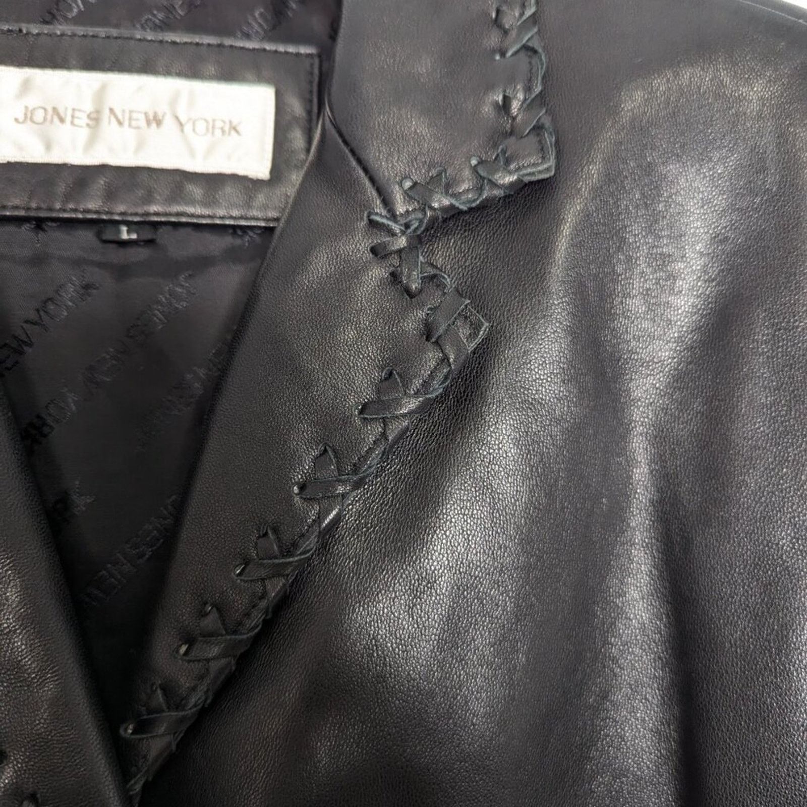 Vintage Vintage Jones New York Black Leather Long Sleeve Blazer L Size L / US 10 / IT 46 - 9 Thumbnail