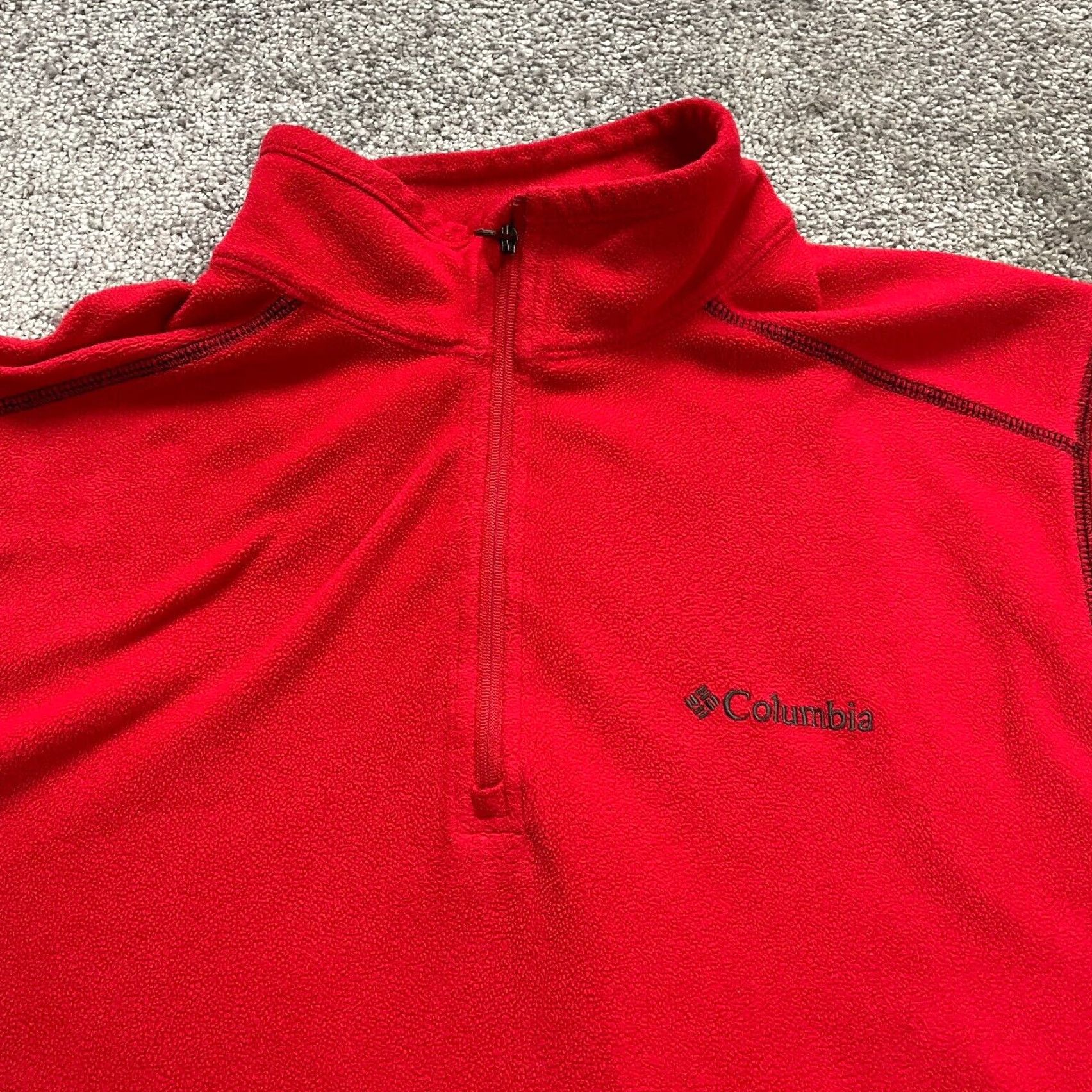 Vintage Columbia Mens Sweatshirt Red 1/4 Zip High Neck Fleece Jacket Outdoor 100% Polyester Stand-Up Collar Long Sleeve Mid-Length Regular Jacket Basic Size US M / EU 48-50 / 2 - 3 Thumbnail
