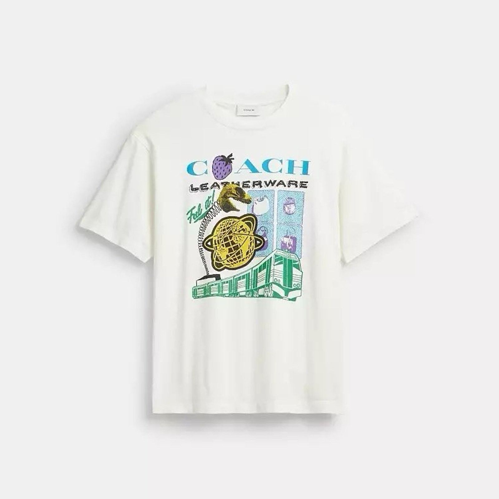 NWT COACH Collage Train Relaxed T-Shirt Ivory CCA57 XL