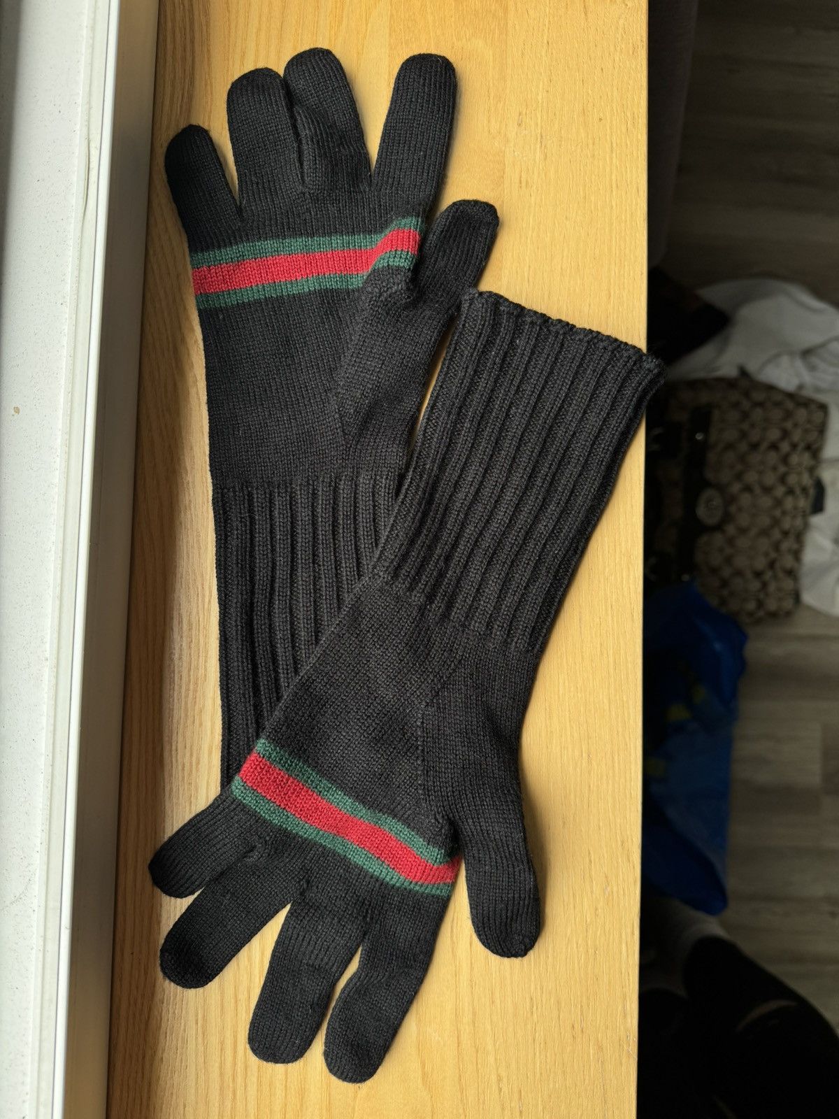Designer × Gucci Gucci Wool Black Stripes Gloves Size ONE SIZE - 9 Thumbnail