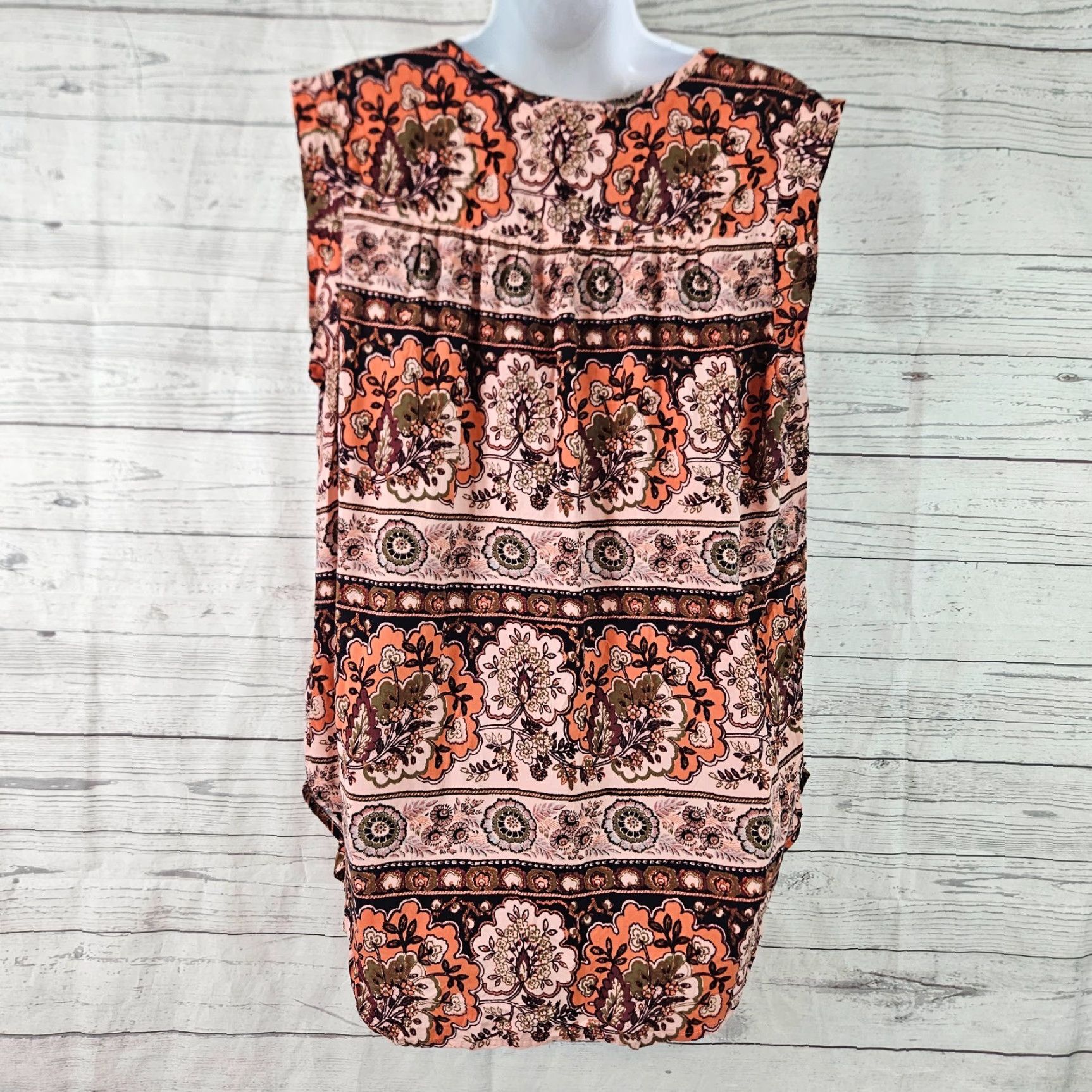 Loft Ann Taylor LOFT Womens Top Blouse Size L Pink Floral Sleeveless V-Neck Pullover Short Sleeveless? Size L / US 10 / IT 46 - 3 Thumbnail