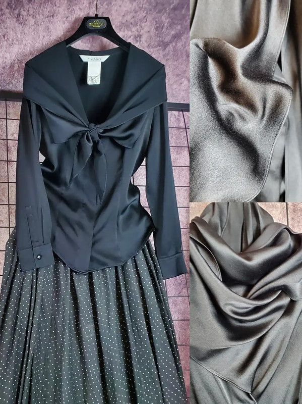Max Mara MaxMara Black Silk Long Sleeve Shirt 0089 Size S / US 4 / IT 40 - 1 Thumbnail