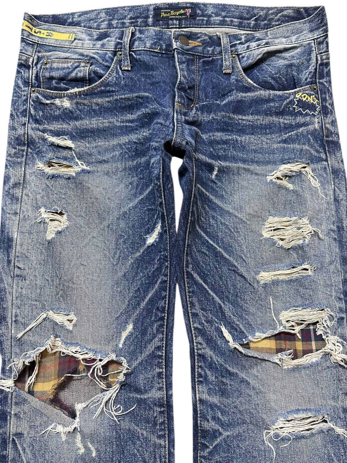 If Six Was Nine Vintage Blue Recycle Ripped Grunge Distressed Denim Size US 35 - 2 Thumbnail