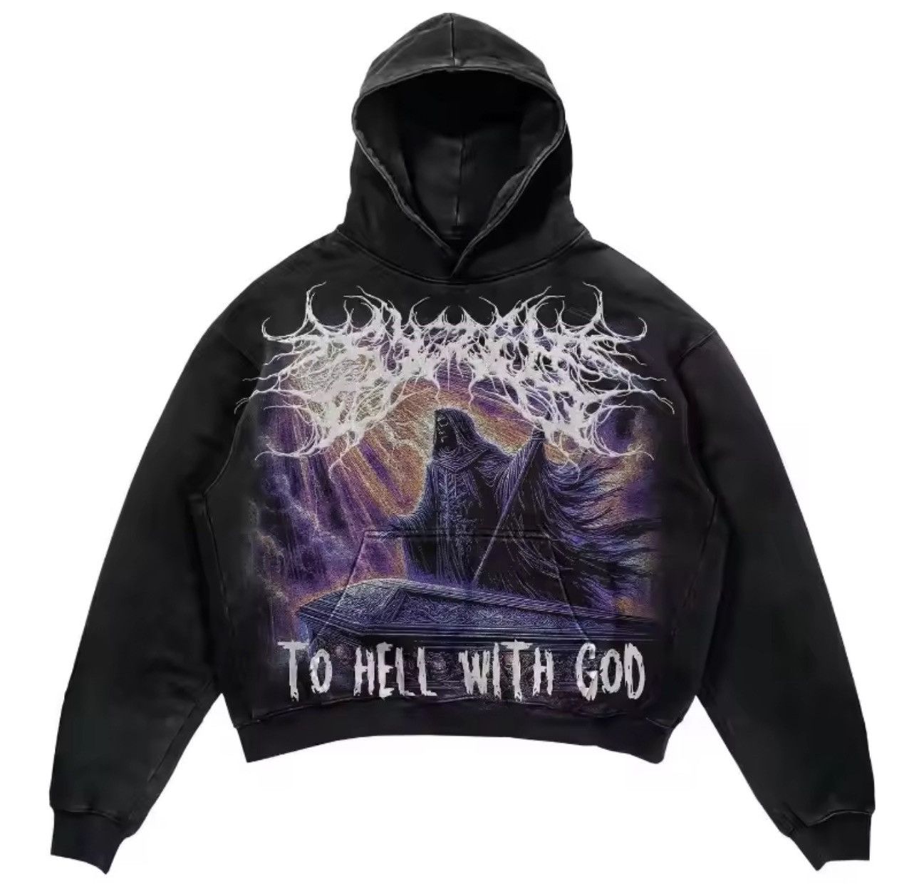 Japanese Brand Dark Graphic Hoodie – “TO HELL WITH GOD” Design Size US XL / EU 56 / 4 - 3 Thumbnail