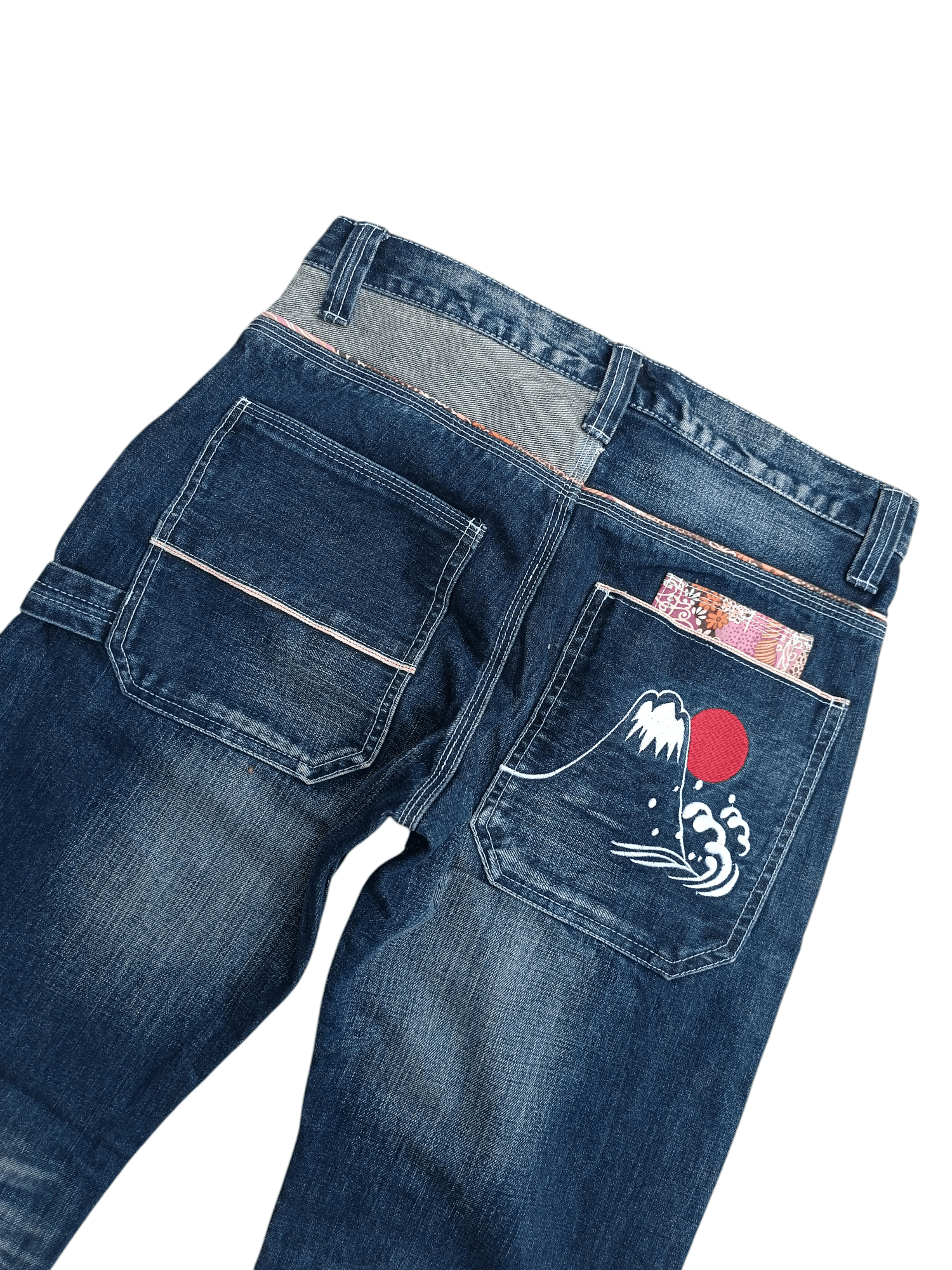 Japanese Brand NAMISATSU Faded Whiskers Embroidery Selvedge Jeans Size US 31 - 3 Thumbnail