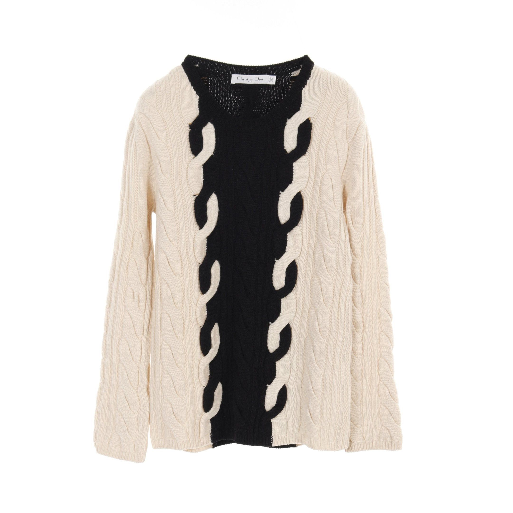 Dior Dior Cable Knit Wool Cashmere Ivory Black Size ONE SIZE - 1 Thumbnail