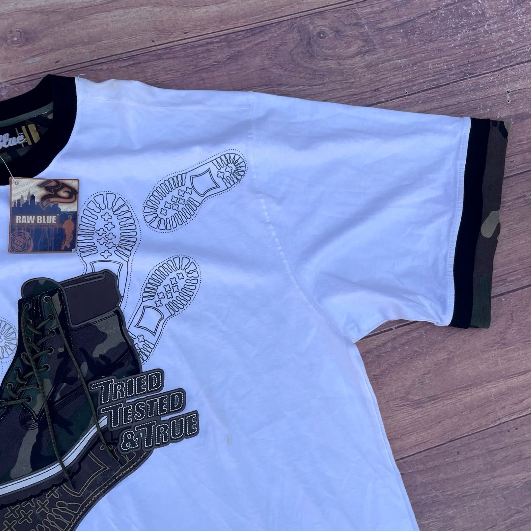 Timberland VINTAGE Y2K Raw Blue Camouflage Shirt Hip Hop Streetwear Timberland Style Tee 3XL Mens White Crew Neck Short Sleeve 90s Grunge Size US XXL / EU 58 / 5 - 4 Thumbnail