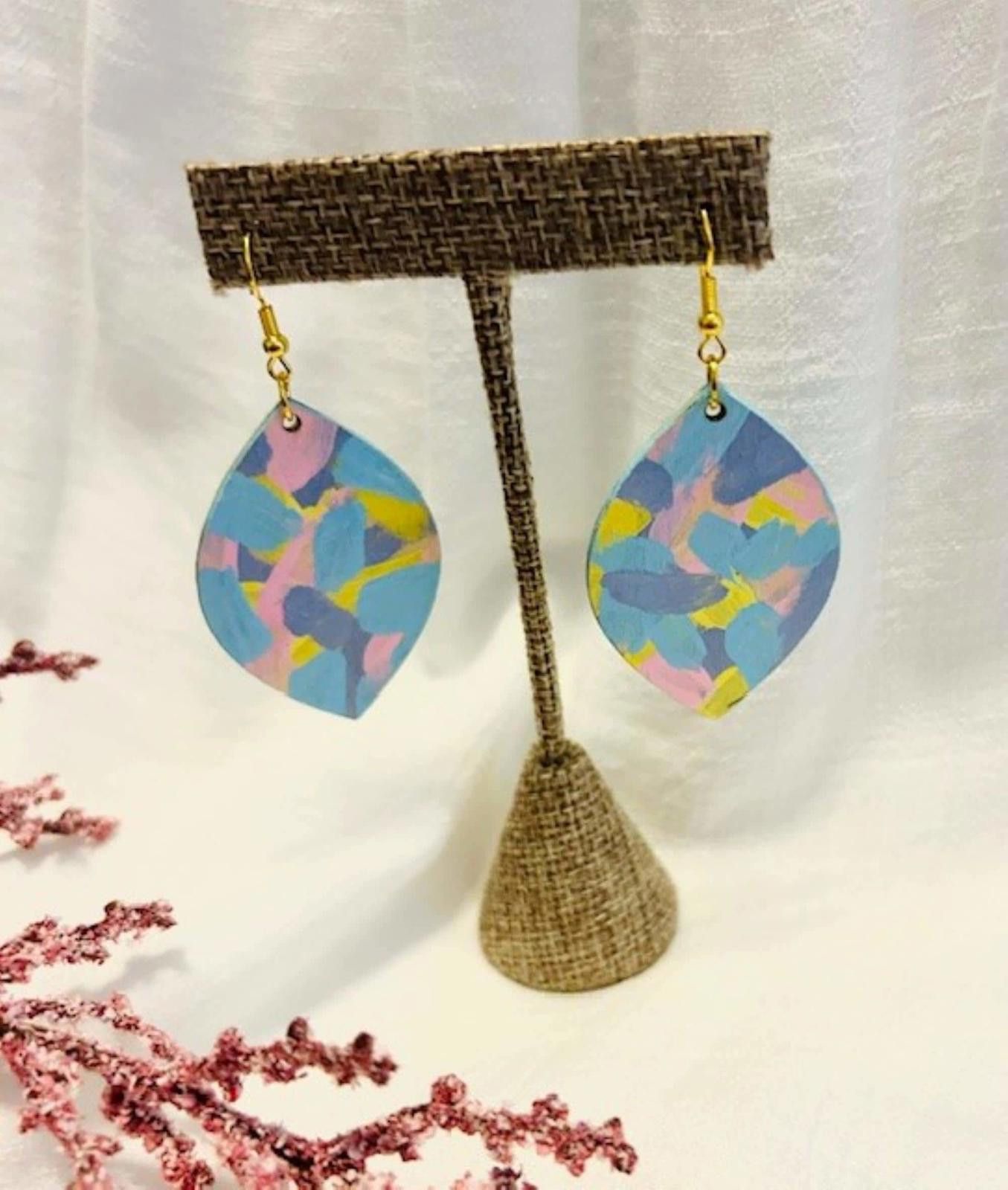 Designer Spring and Easter Hand Painted Color Collage Earrings Size ONE SIZE - 1 Thumbnail