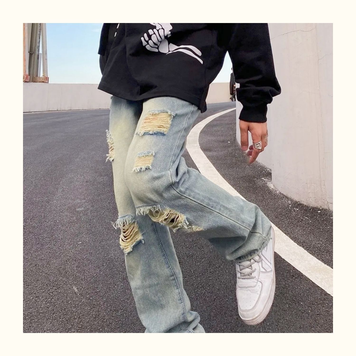 Japanese Brand Men's straight loose American slim fit ripped jeans Size US 32 / EU 48 - 4 Thumbnail