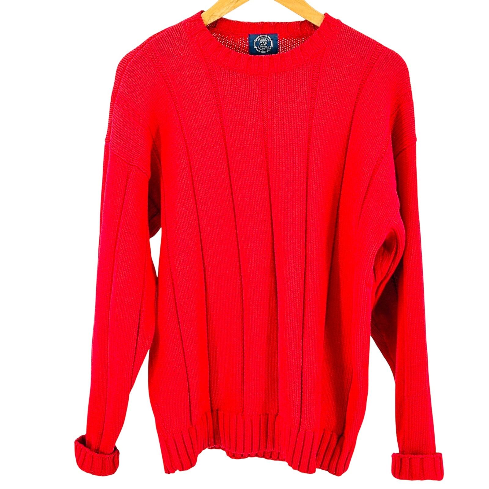 Gap Vintage 90s Red Cotton Shaker Knit Crewneck Sweater Size US M / EU 48-50 / 2 - 1 Thumbnail