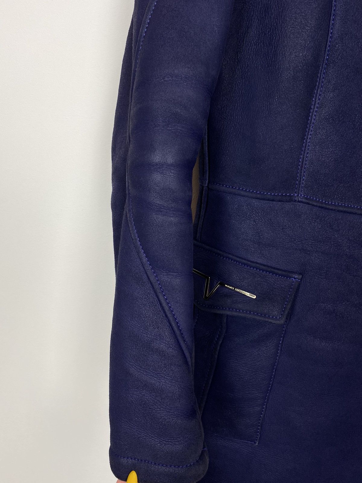 Designer Versace Collection Long Length Shearling Coat Jacket Purple Size S / US 4 / IT 40 - 6 Thumbnail