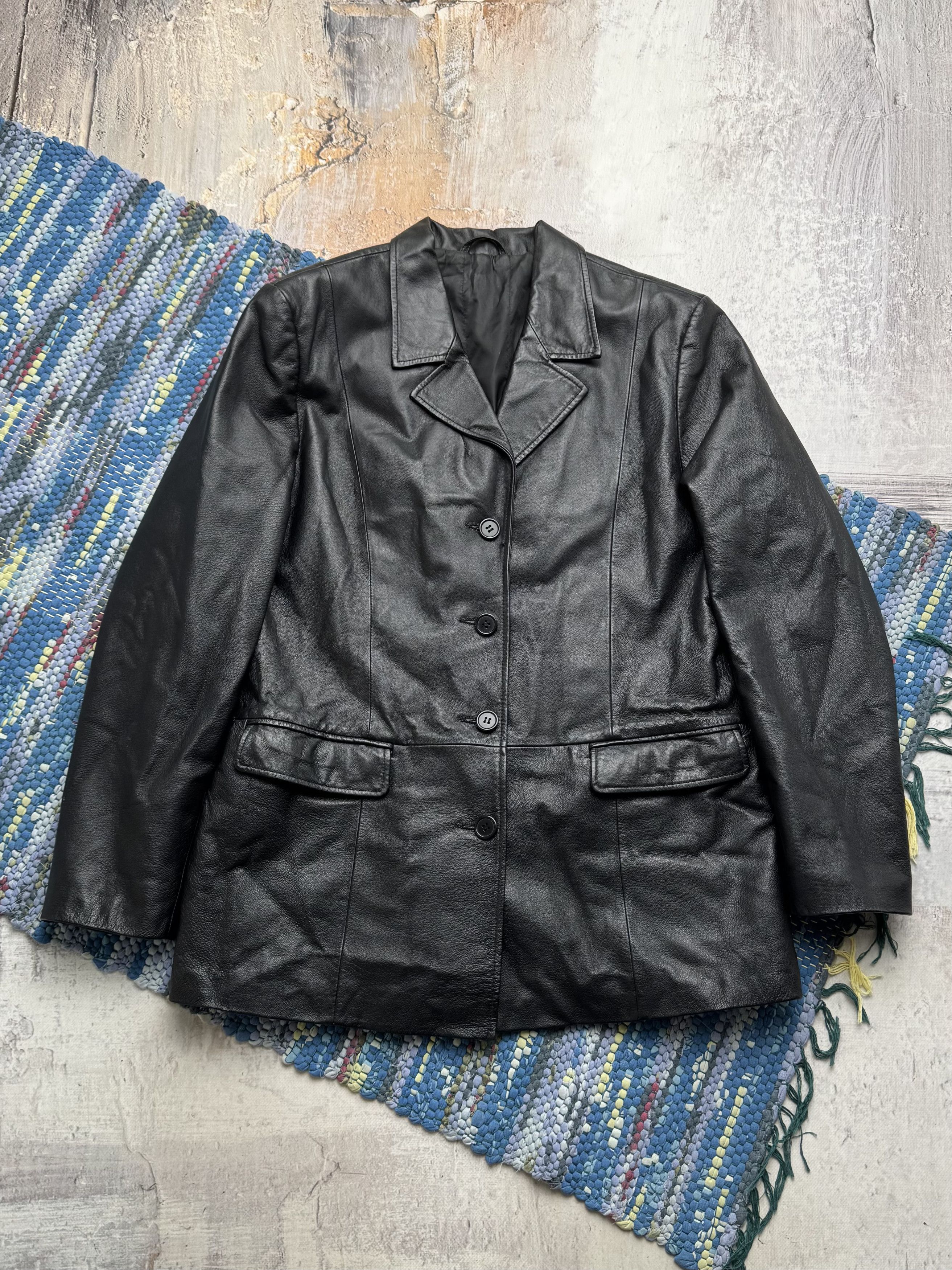 Vintage Vintage Real Leather Button Up Jacket Classic Office Blazer Size L / US 10 / IT 46 - 1 Thumbnail
