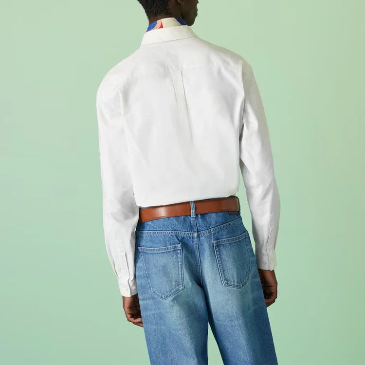 Gucci o1la5ras0426 Oxford Cotton Shirt With Embroidered in White Size US M / EU 48-50 / 2 - 4 Thumbnail