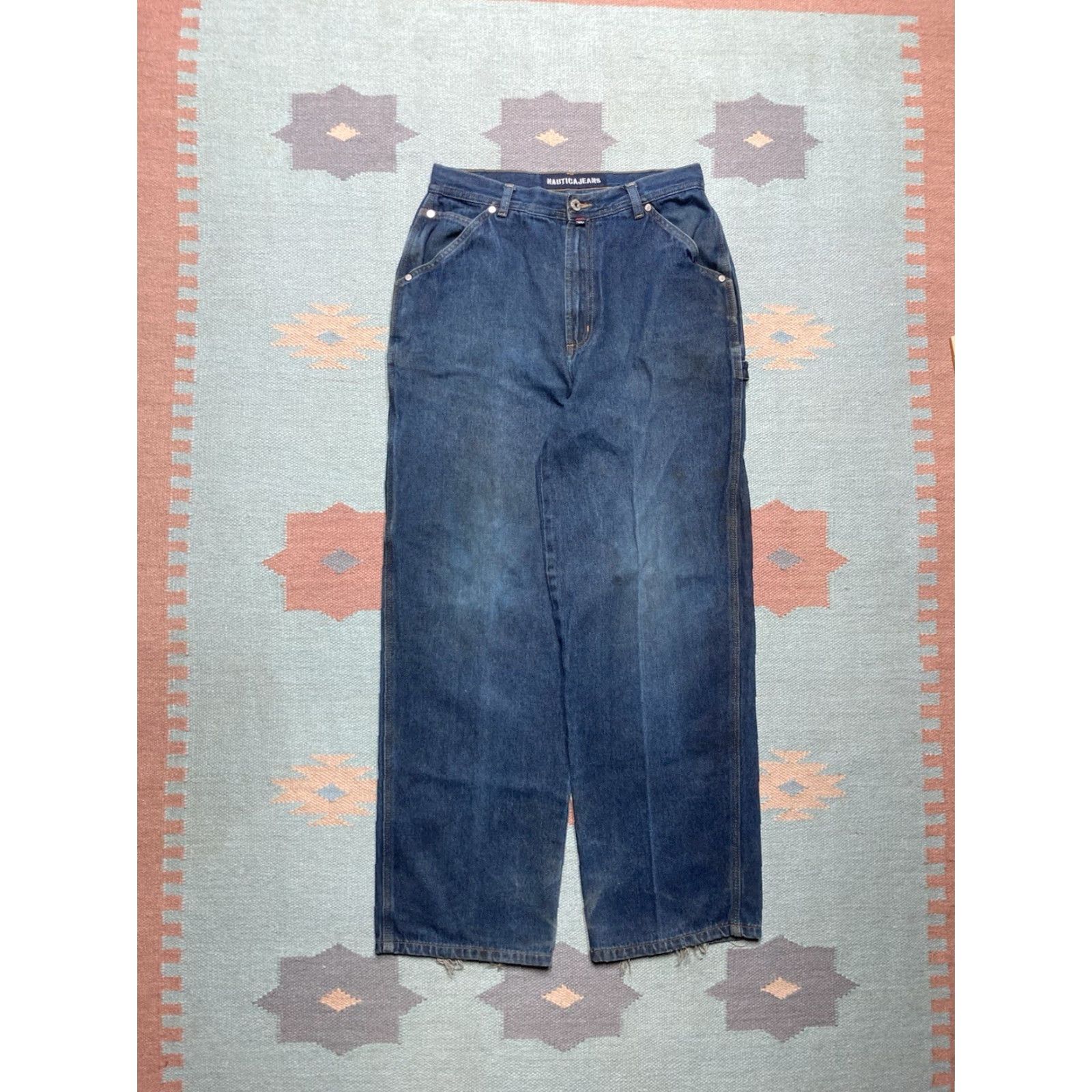 Nautica VINTAGE Nautica Jeans Wide-Leg 29x29 Men Blue Hip Hop Grunge 90s Carry Baggy Carpenter Skater Style Size US 29 - 5 Thumbnail