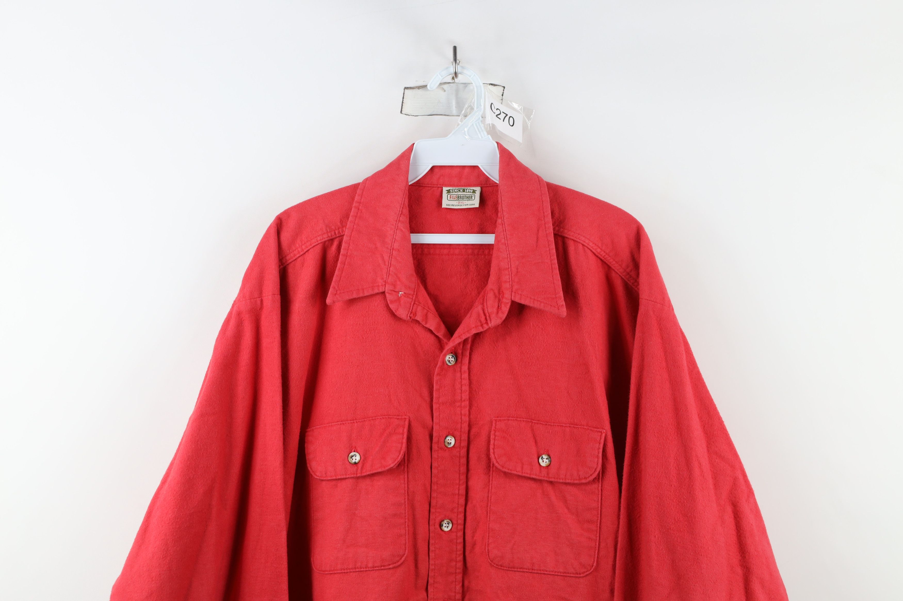 FiveBrother × Vintage Vintage 90s Five Brother Chamois Cloth Button Shirt Red USA Size US XXL / EU 58 / 5 - 2 Thumbnail