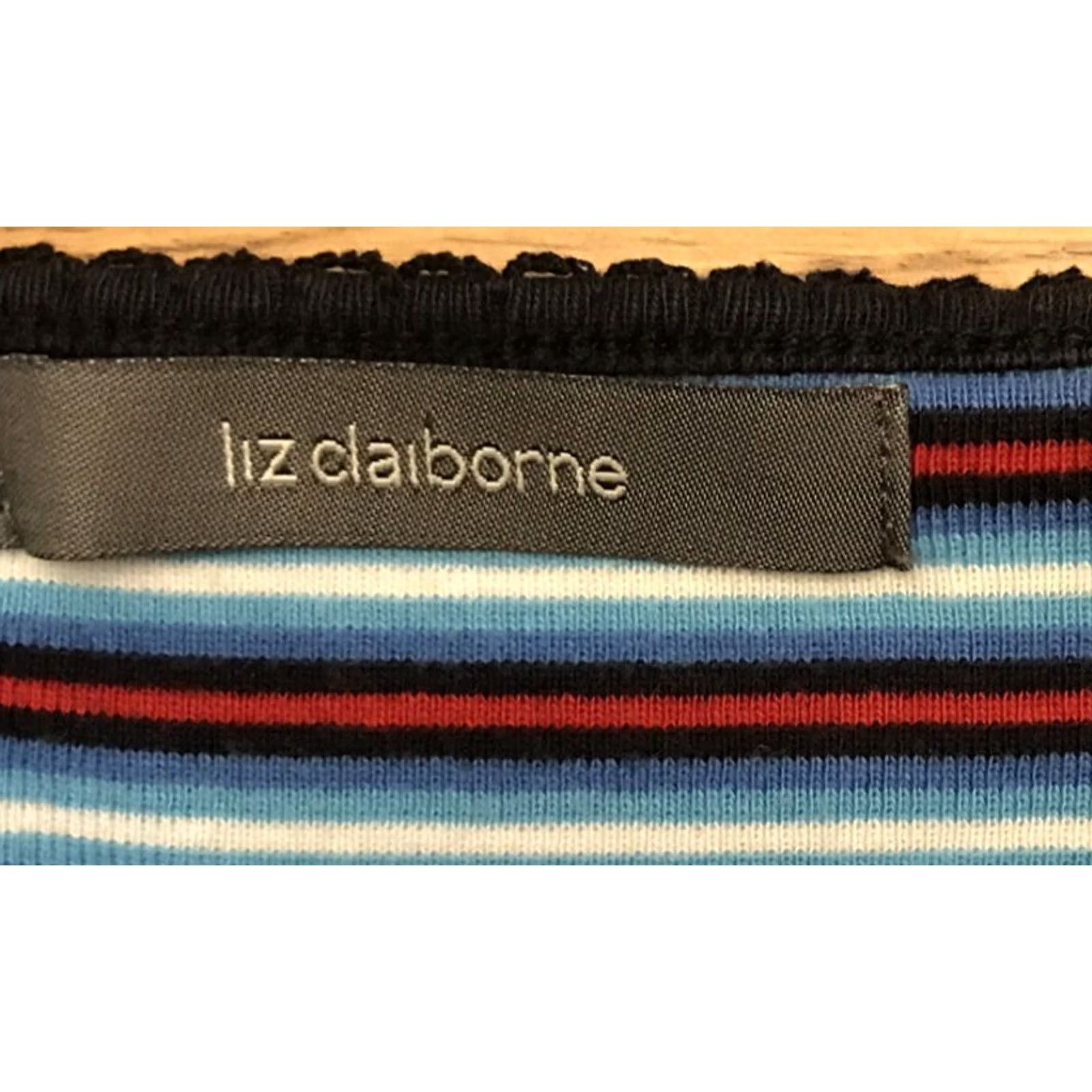 Liz Claiborne Liz Claiborne T-Shirt Shirt Women Size M Multicolor Striped Short Sleeve Round Neck Pullover Casual Everyday Knit Cotton Glow Size M / US 6-8 / IT 42-44 - 3 Thumbnail